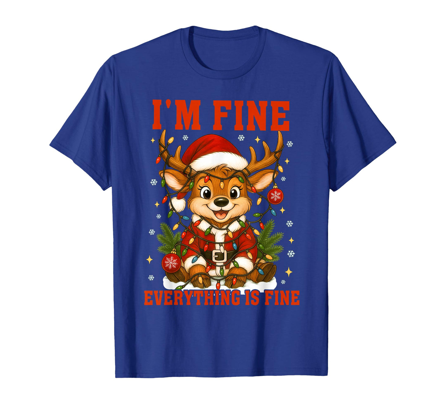 I'm Fine Everything is Fine Funny Christmas Reindeer Women T-Shirt
