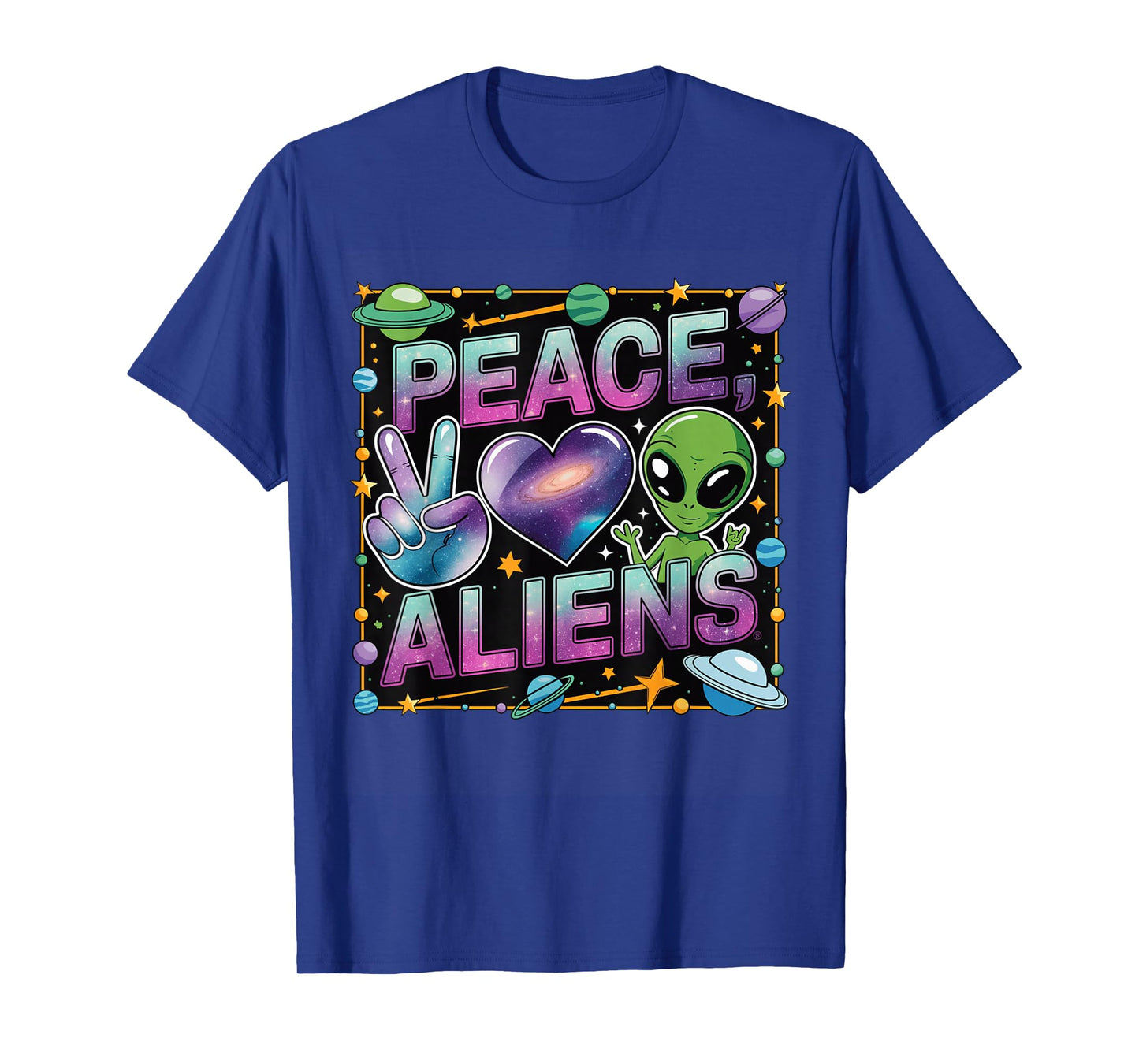 Peace Love Aliens Cool Funny Retro Vintage UFO UAP Alien T-Shirt