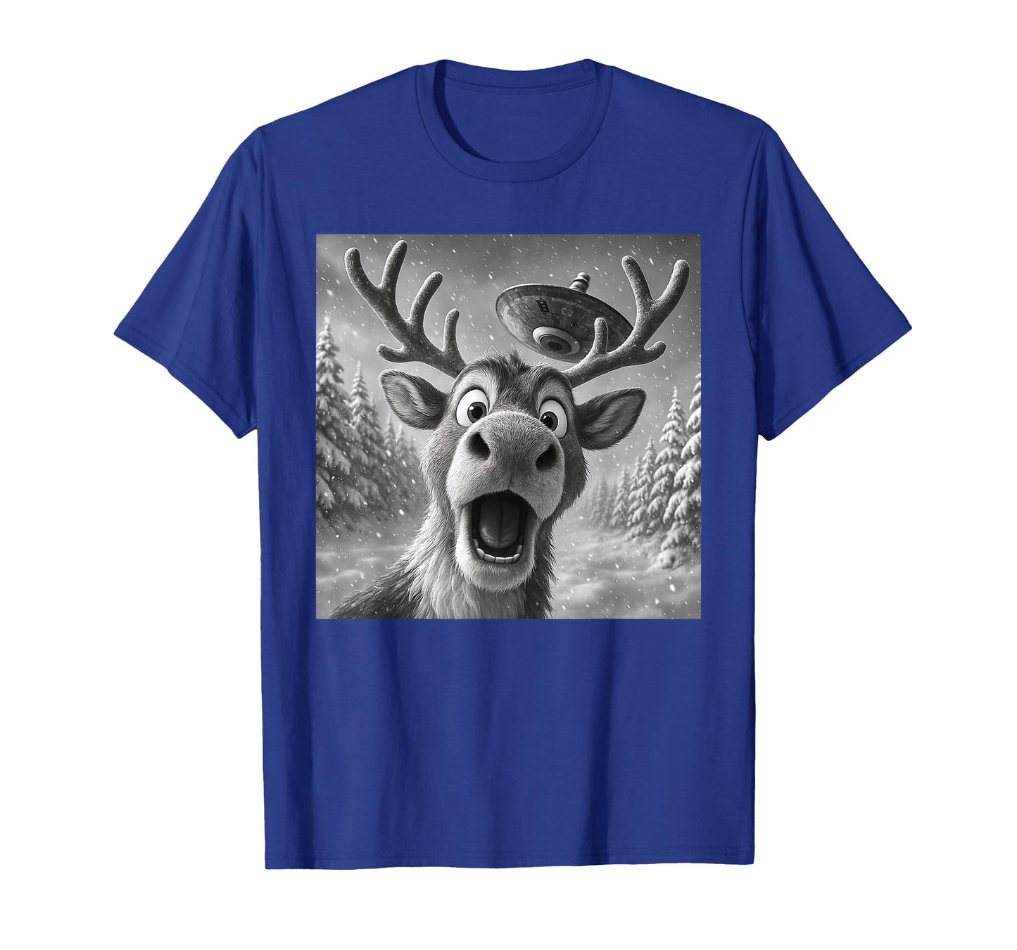 Funny Reindeer Taking A Selfie UFO Christmas Pajamas Holiday T-Shirt