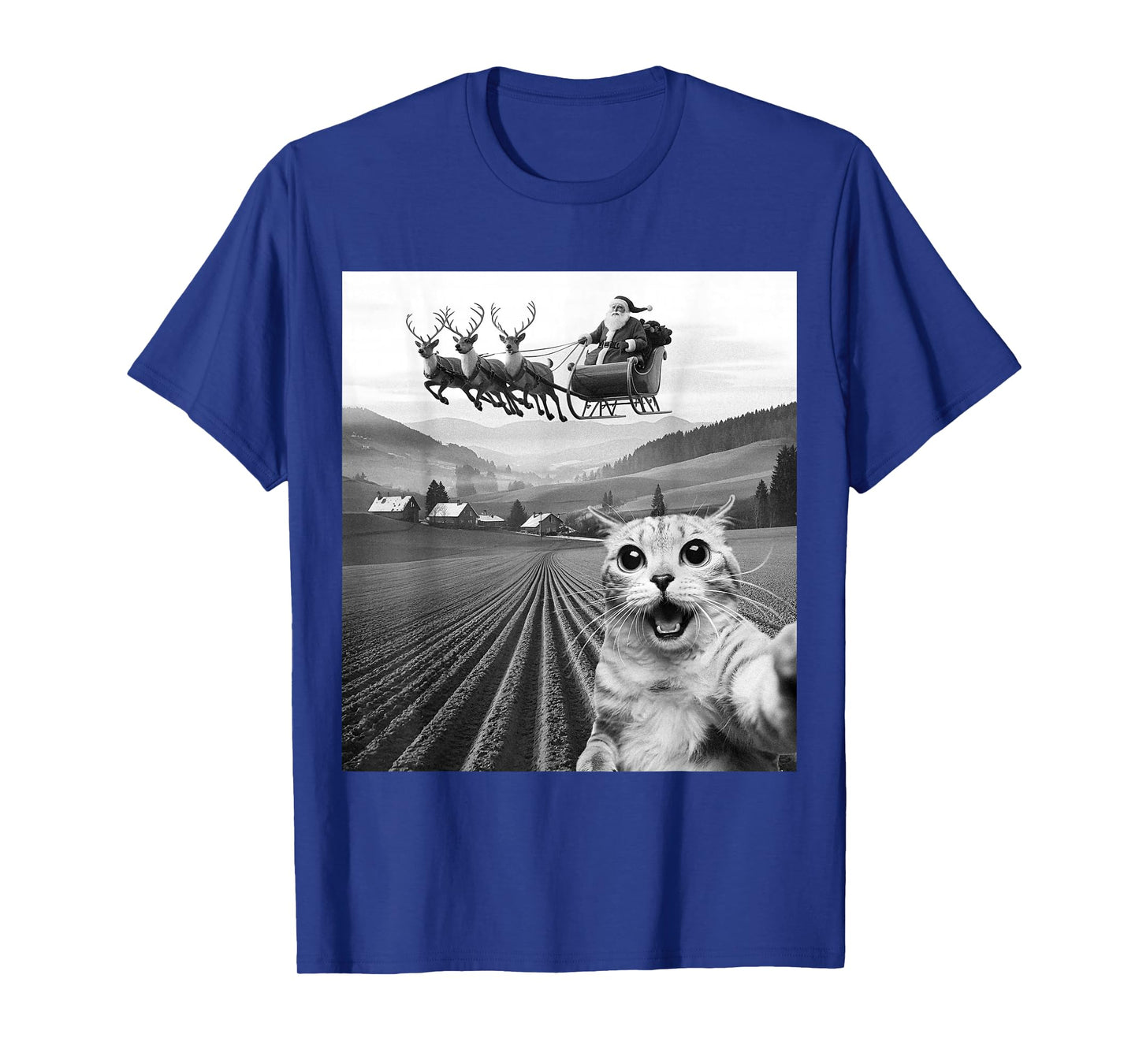 Cat Selfie with Santa Claus Father Christmas Funny Men Women T-Shirt