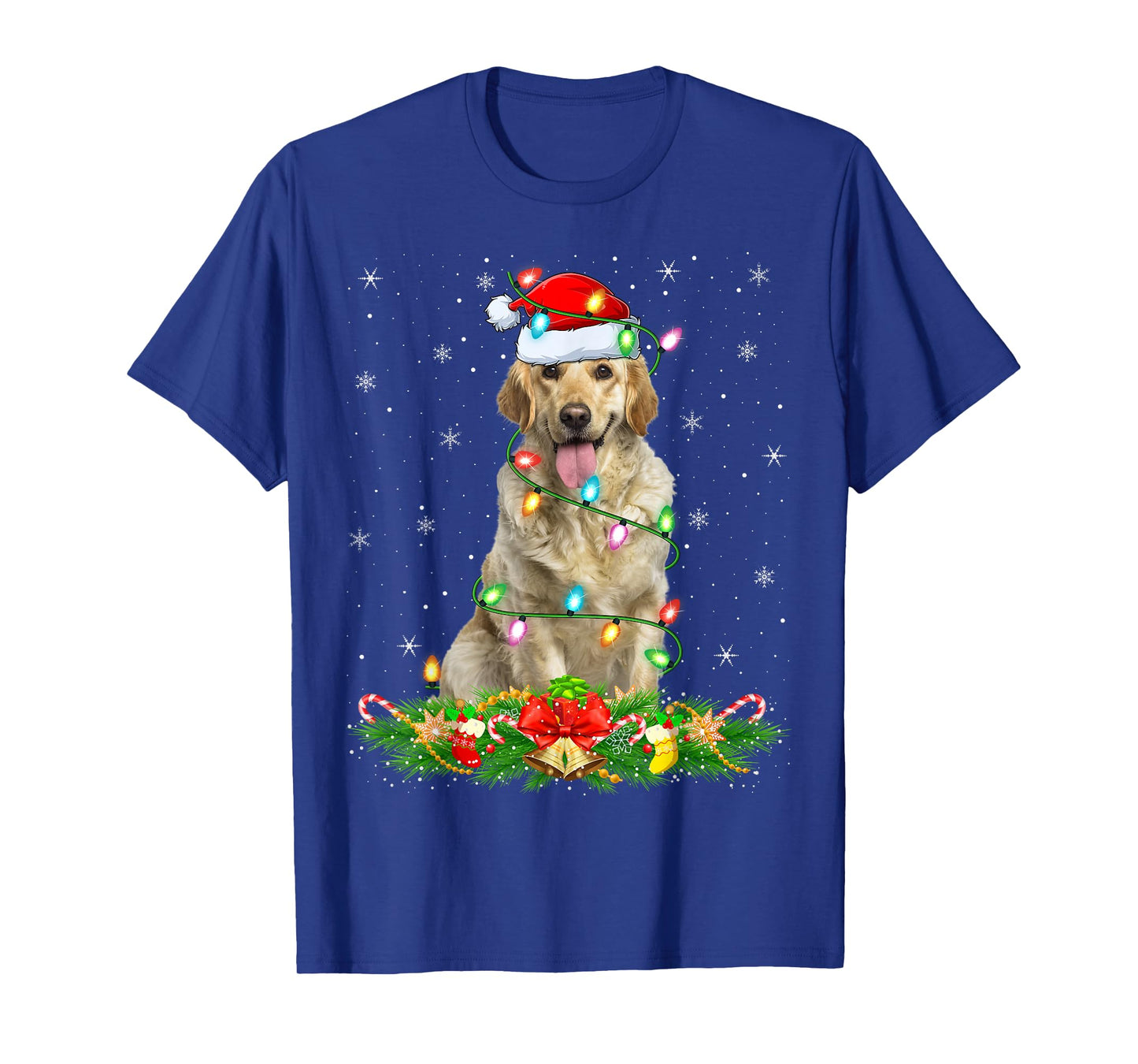 Labrador Retriever Dog Christmas Lights Funny Santa Hat Xmas T-Shirt