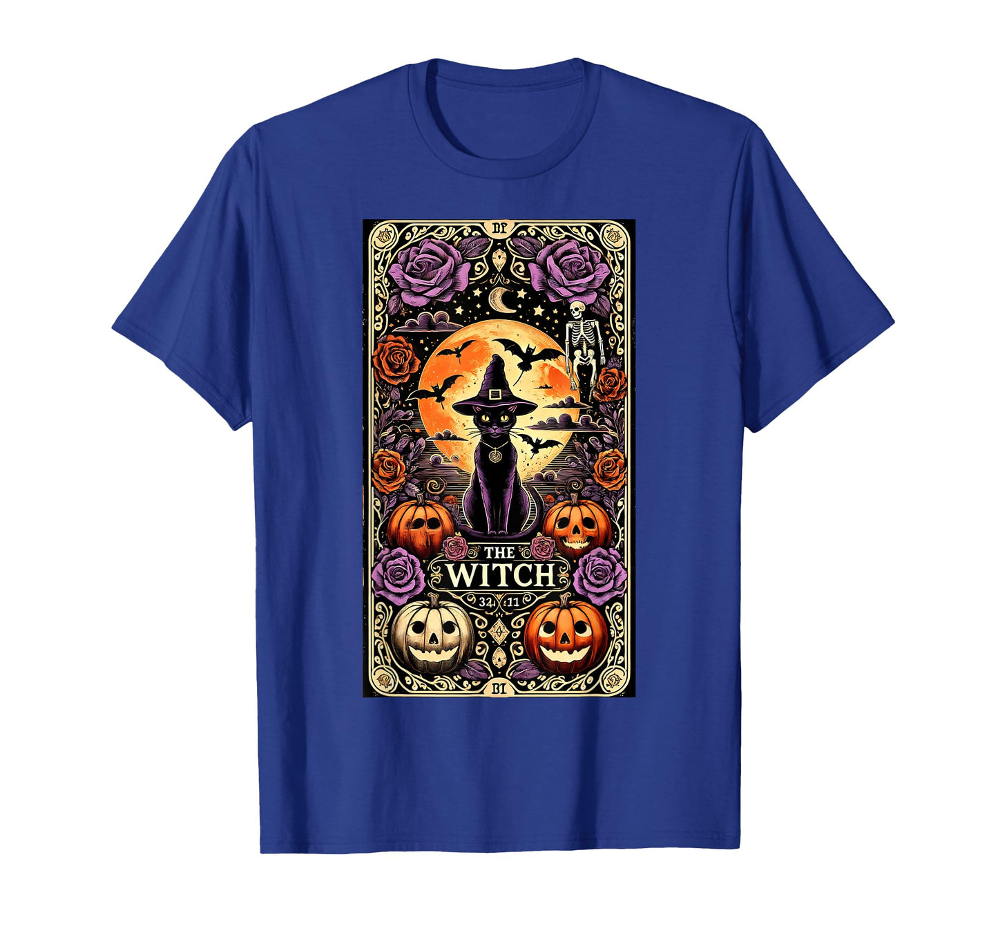 Vintage Gothic The Witch Black Cat Tarot Card Halloween 2024 Men Women Kids T-Shirt