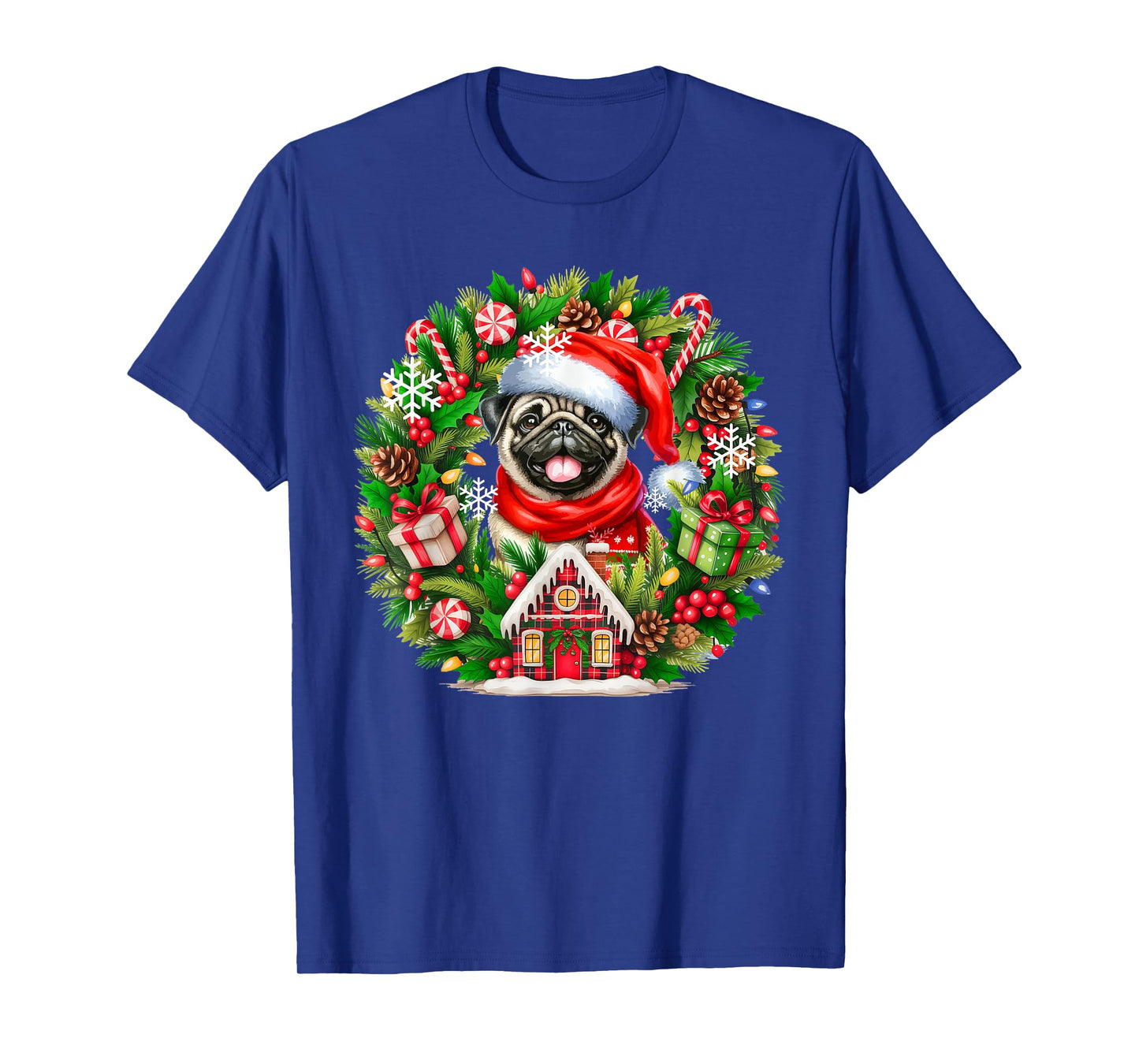 Santa Pug Christmas Floral Circle Matching Owner Kids T-Shirt