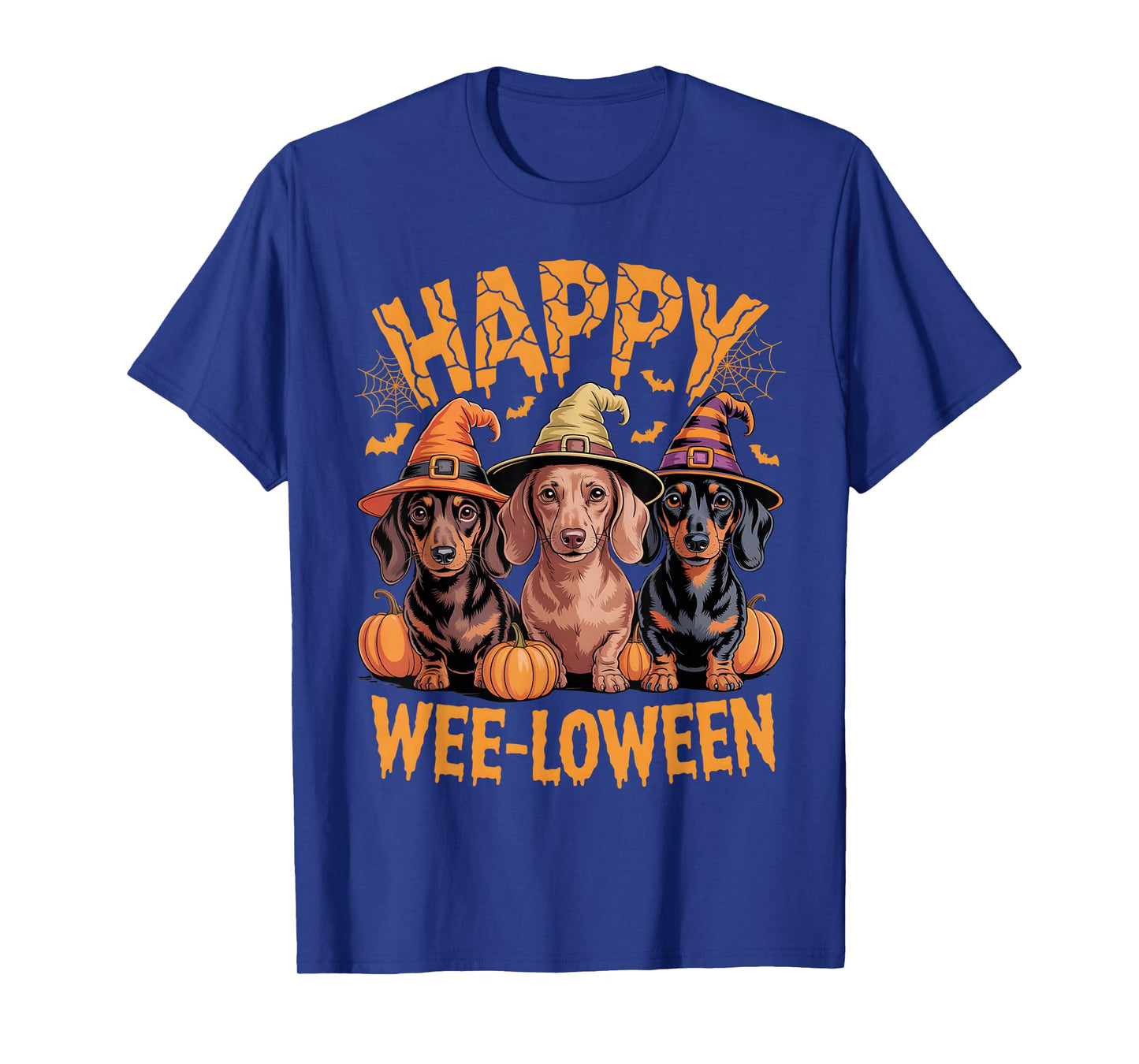 Happy Wee-Loween Dachshund Dogs Funny Halloween Pumpkin T-Shirt