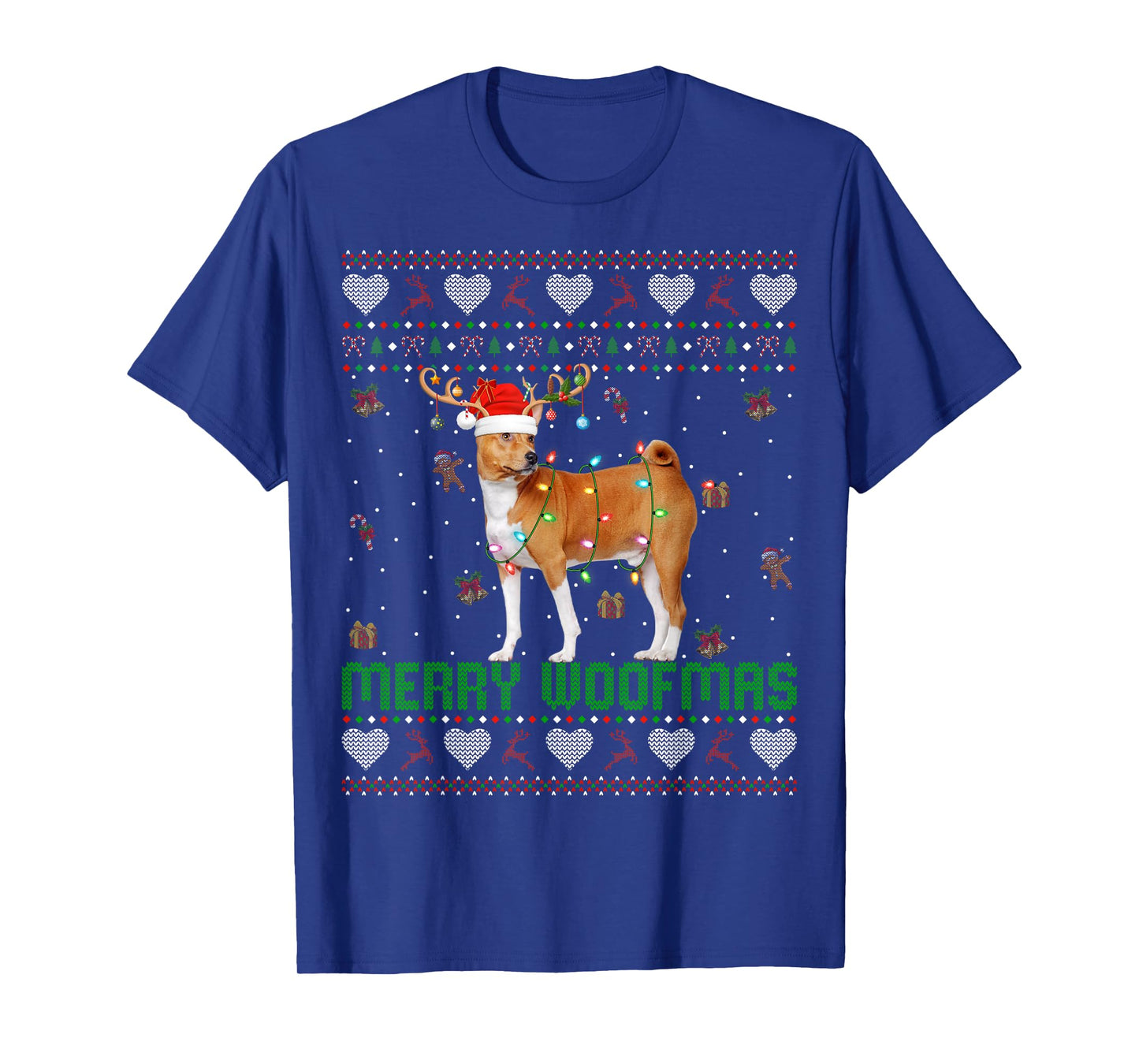 Basenji Dog Christmas Lights Ugly Sweater Xmas Pajamas T-Shirt