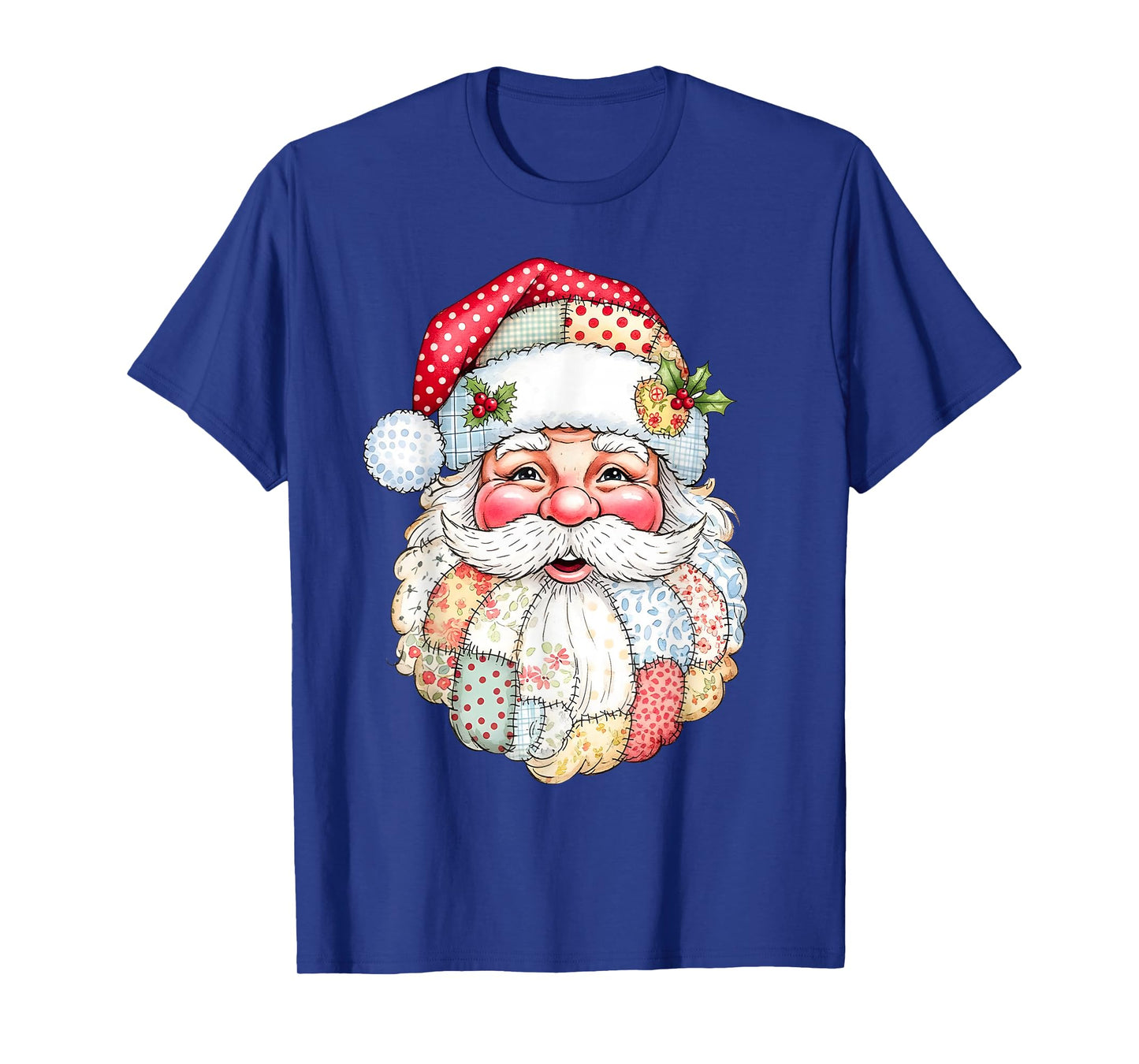 Patchwork Santa Claus Face Preppy Girly Christmas Girls Kids T-Shirt