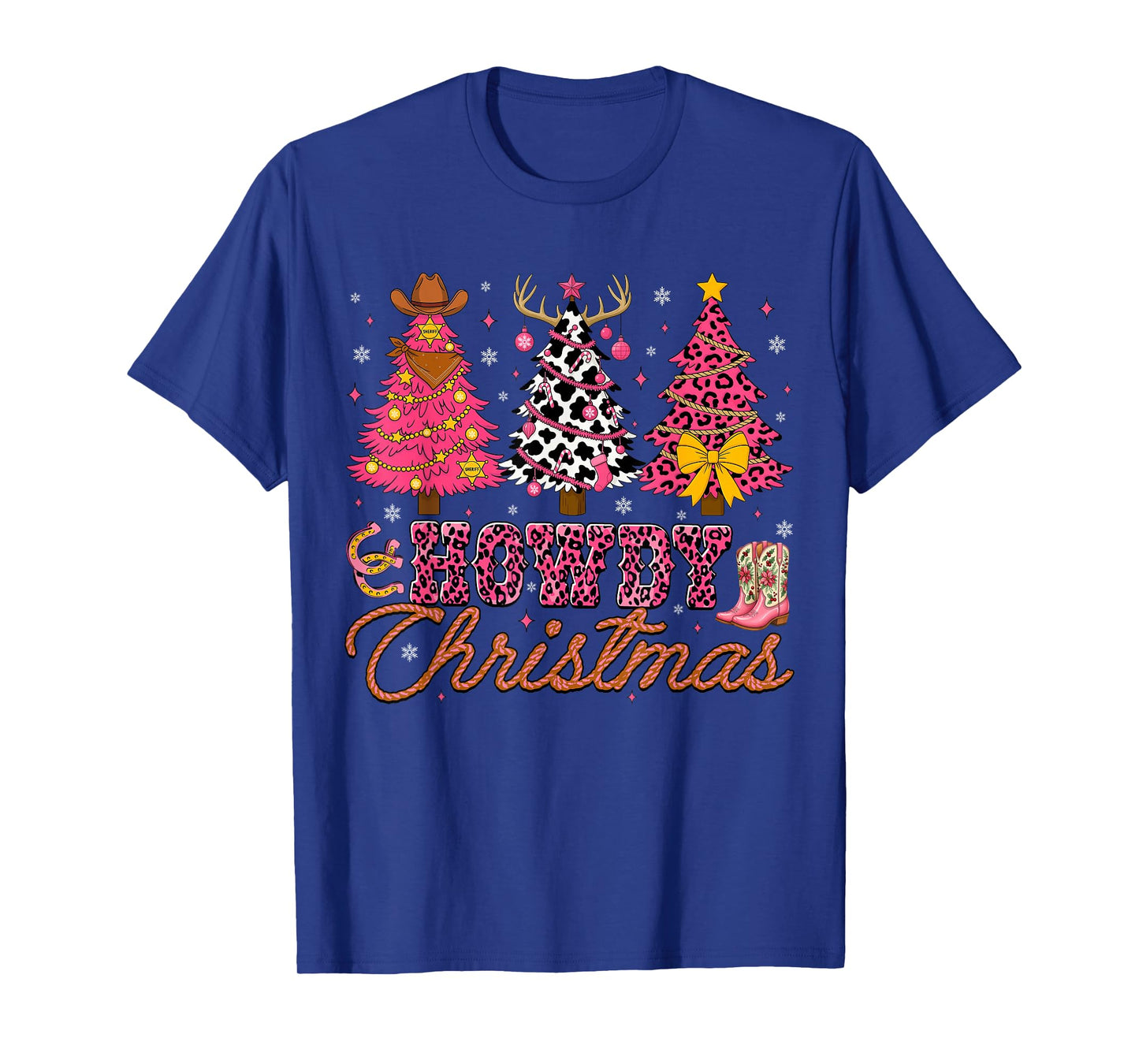 Howdy Christmas Western Leopard Pink Christmas Tree Women T-Shirt