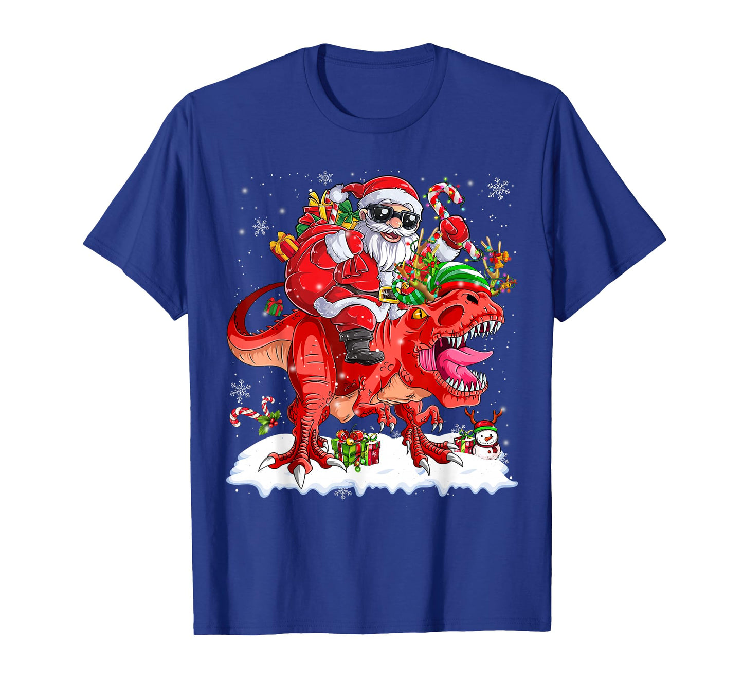 Dinosaur Christmas Lights Funny Men Boys Kids Xmas T-Shirt