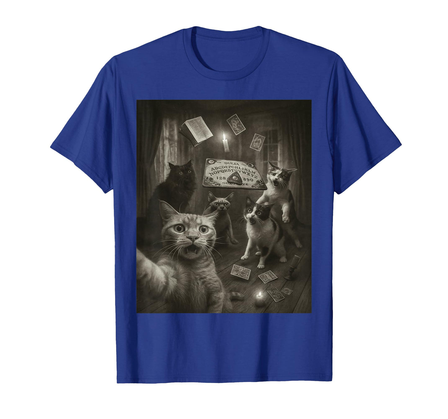 Panicked Cats Selfie Ouija Board Funny Cat Halloween Vintage T-Shirt