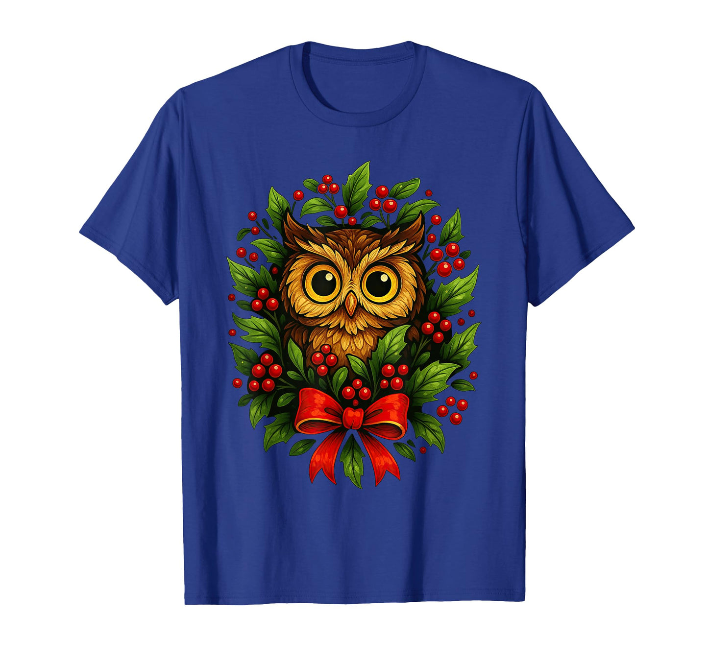Cute Owl Festive Mistletoe Wreath Xmas Birding T-Shirt