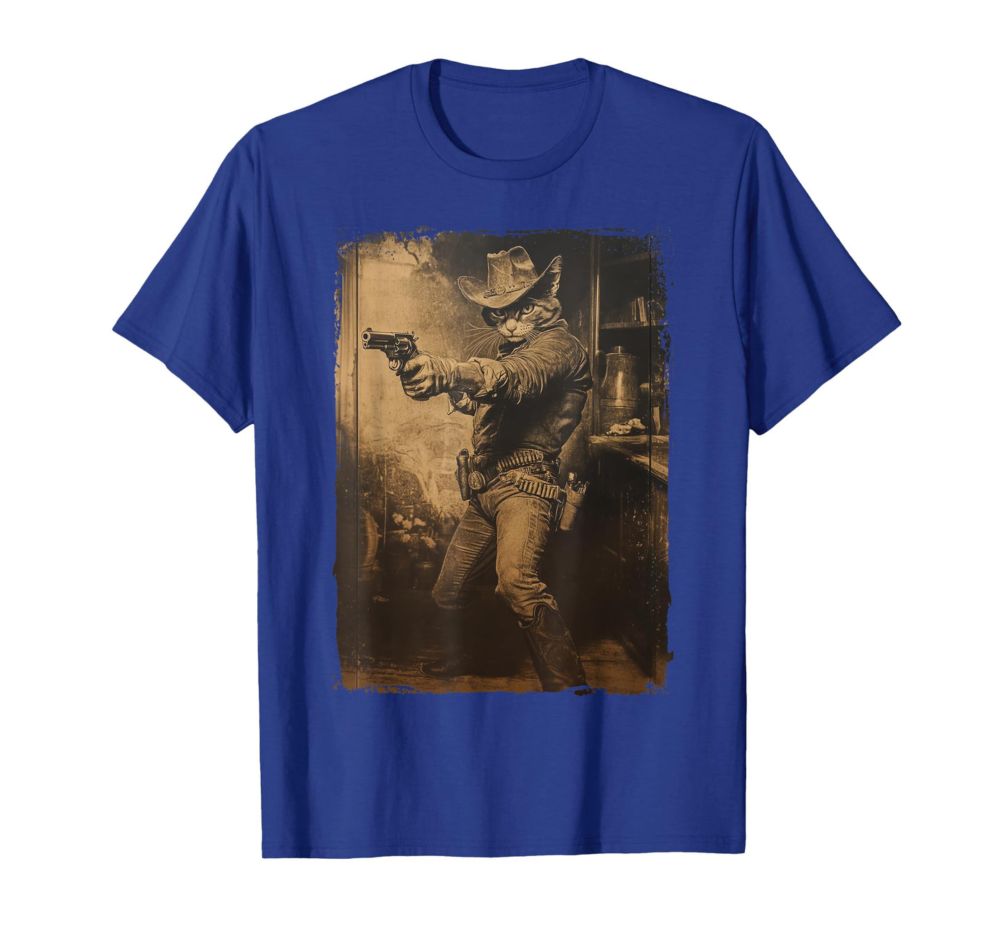 Vintage Cowboy Cat with Revolver Gunslinger Wild West Outlaw T-Shirt