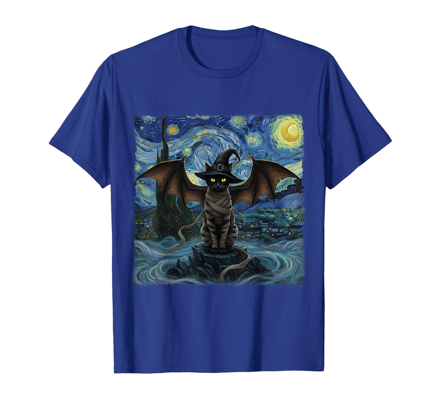 Vampire Cat with Bat Wings Cat Starry Night Cat Halloween T-Shirt