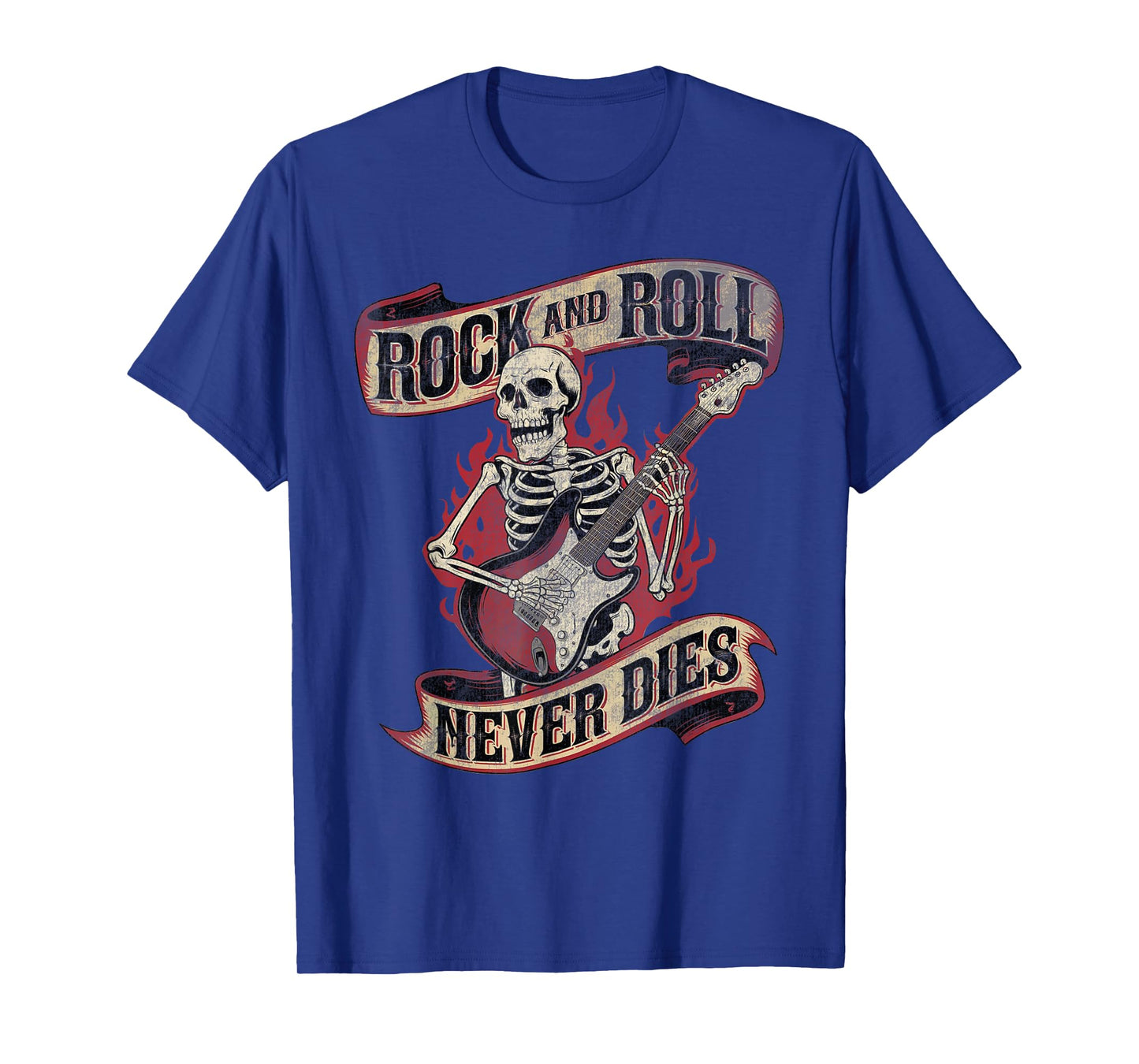 Rock and Roll Never Dies Skeleton Vintage ROCK Music T-Shirt