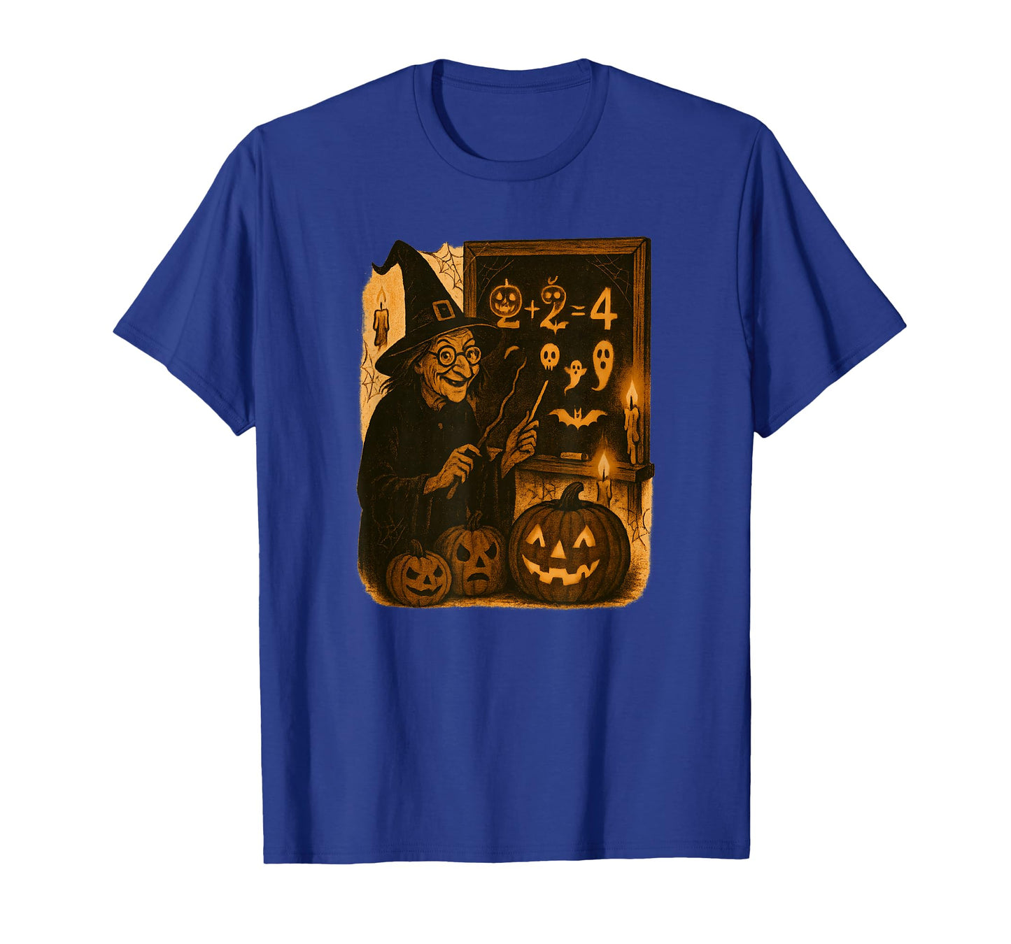 Vintage Teacher Witch Halloween Spooky Chalkboard Math T-Shirt