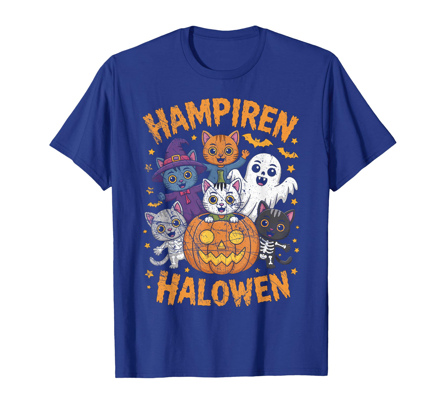 Vampire Ghost Zombie Witch Cats in Pumpkin Cute Halloween T-Shirt