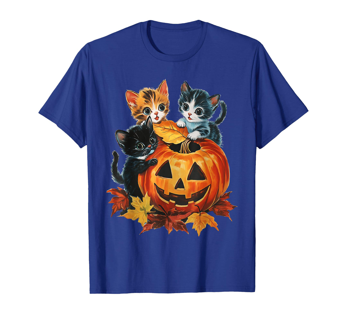 Cute Cat Pumpkin Halloween Spooky Season Vintage Men Women T-Shirt