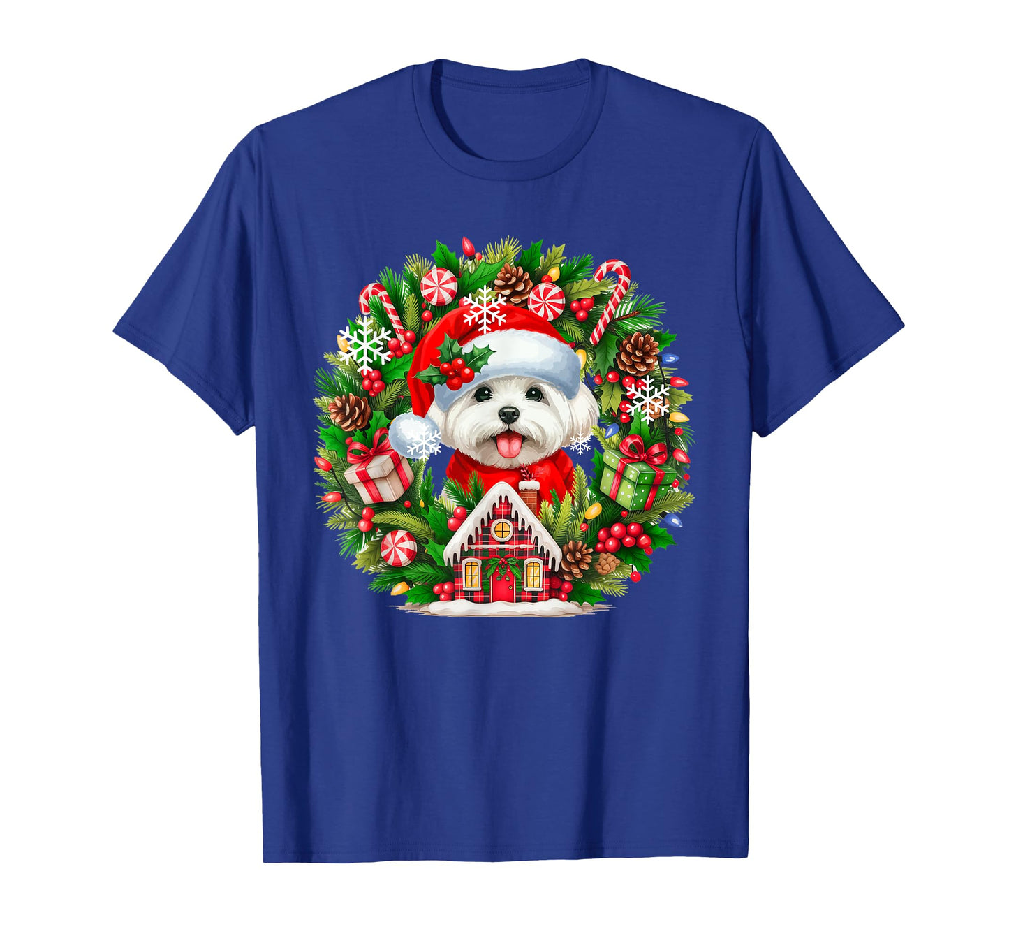 Santa Maltese Christmas Floral Circle Matching Owner Kids T-Shirt