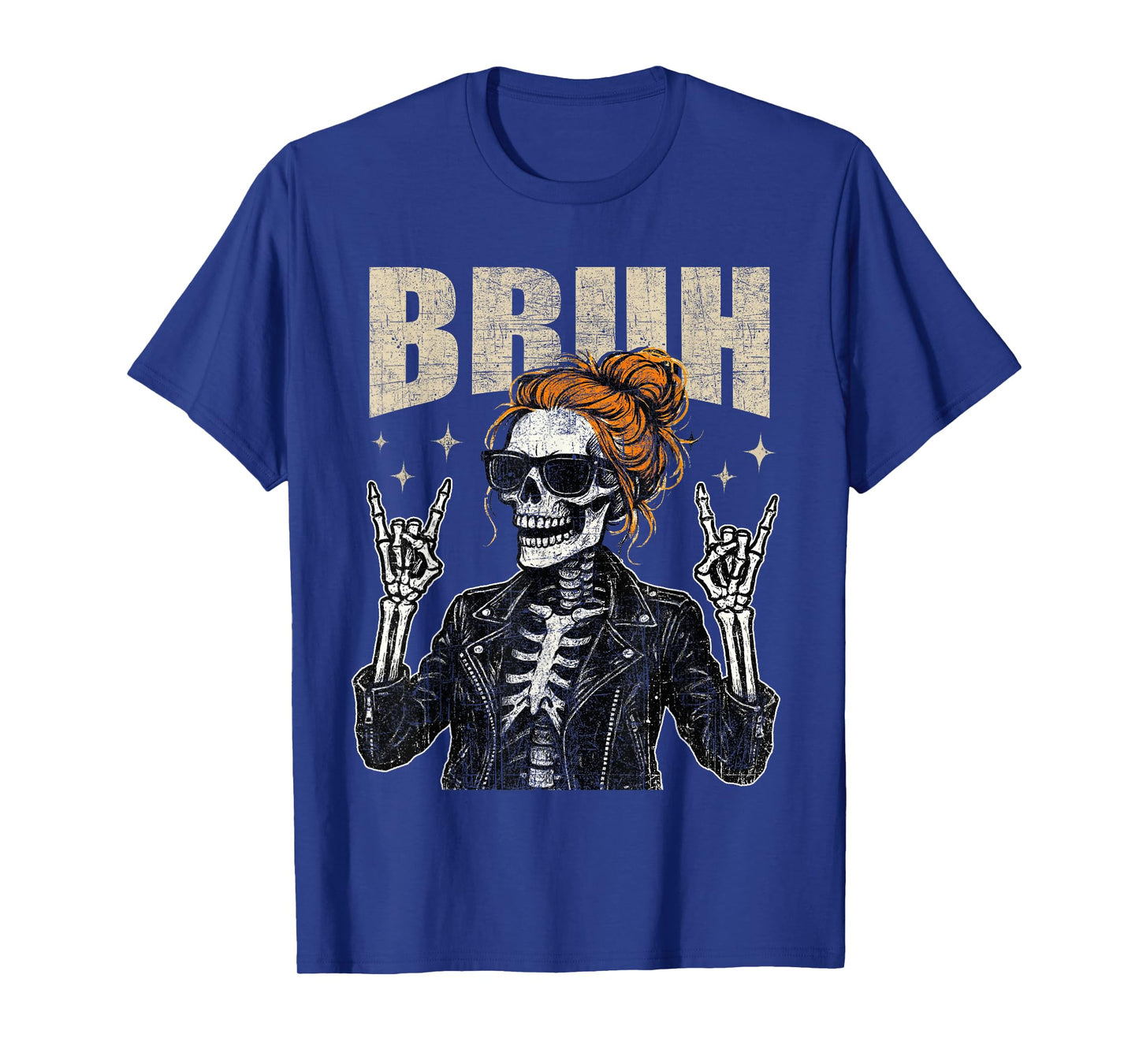 Bruh Spooky Rock Skeleton Halloween customes Women Girls T-Shirt