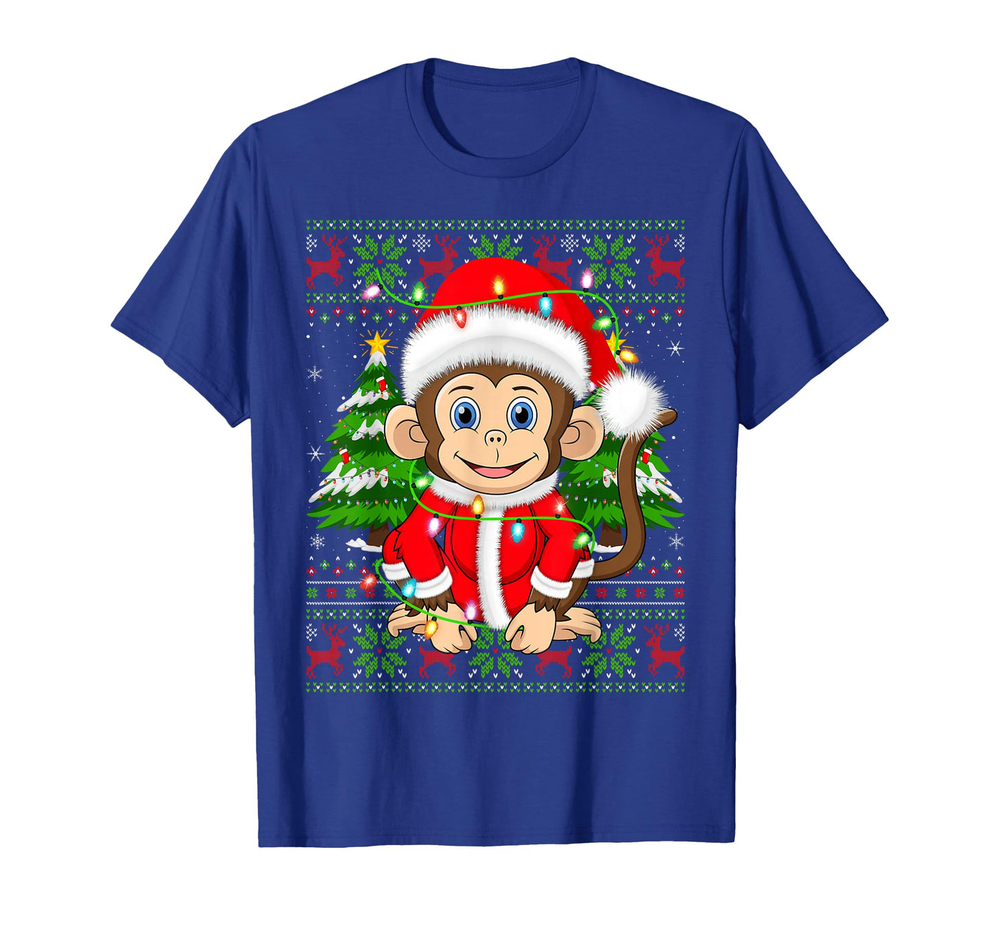 Monkey Christmas Lights Santa Costume Ugly Xmas Sweaters T-Shirt