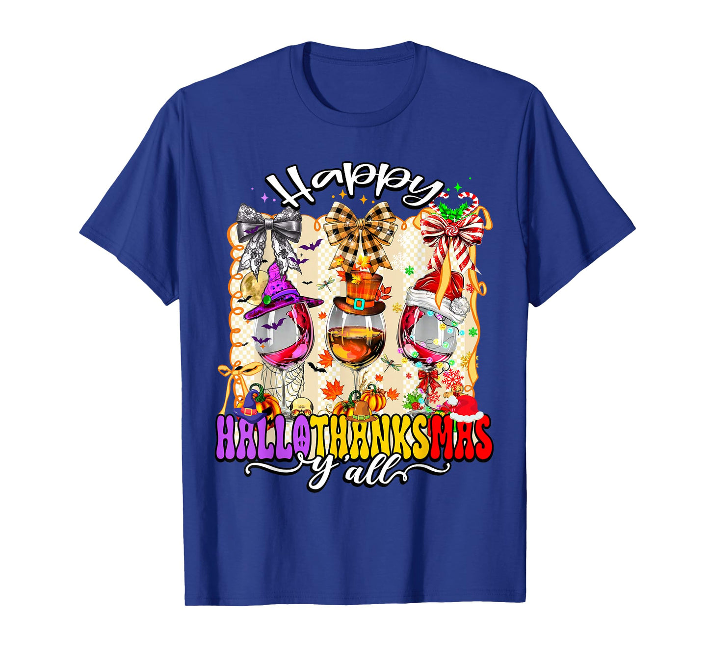 Happy Hallothanksmas Y'all Halloween Thanksgiving Christmas T-Shirt