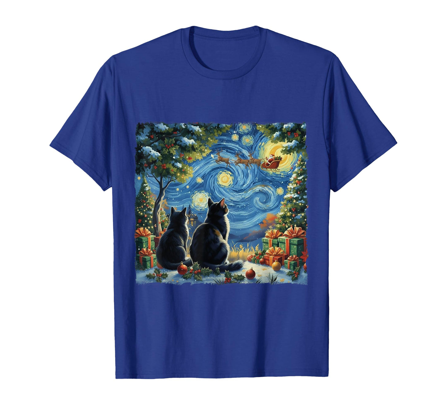 Christmas Cat Starry Night Van Gogh Xmas Holiday Santa Gifts T-Shirt