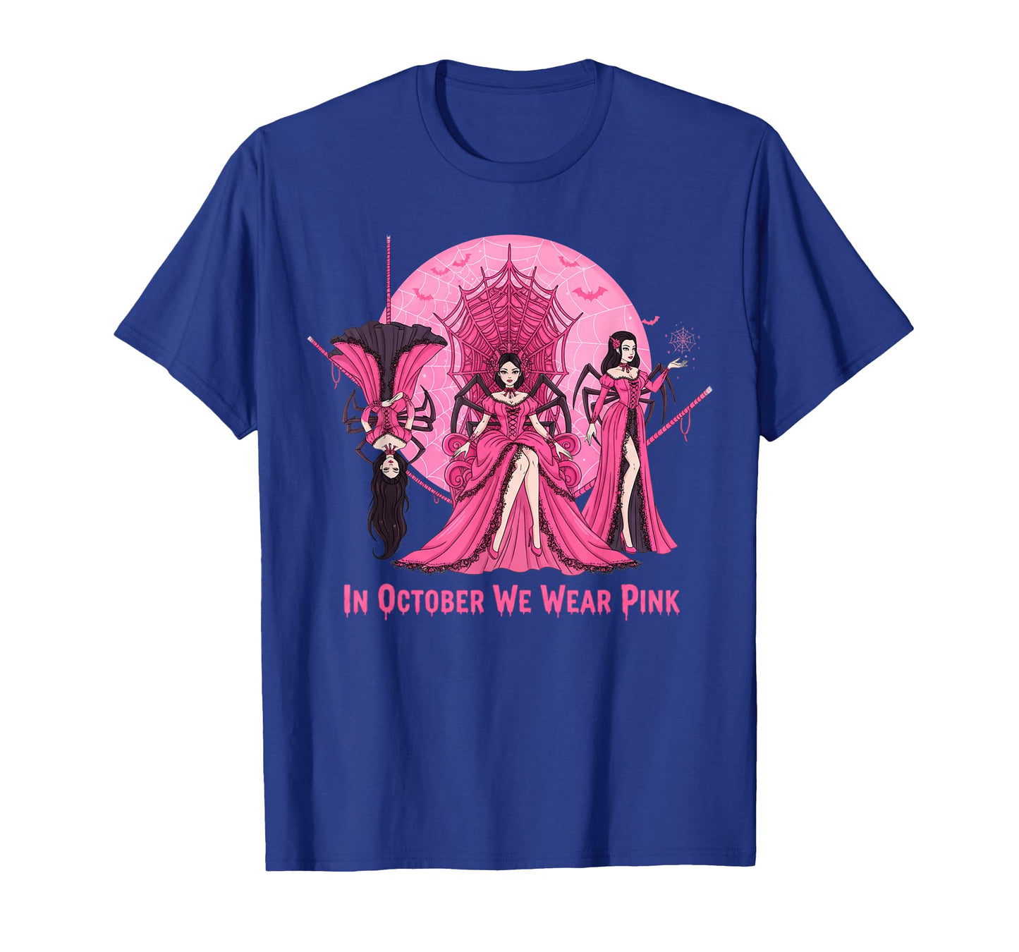 October We Wear Pink Spider Witch Halloween Breast Cancer T-Shirt