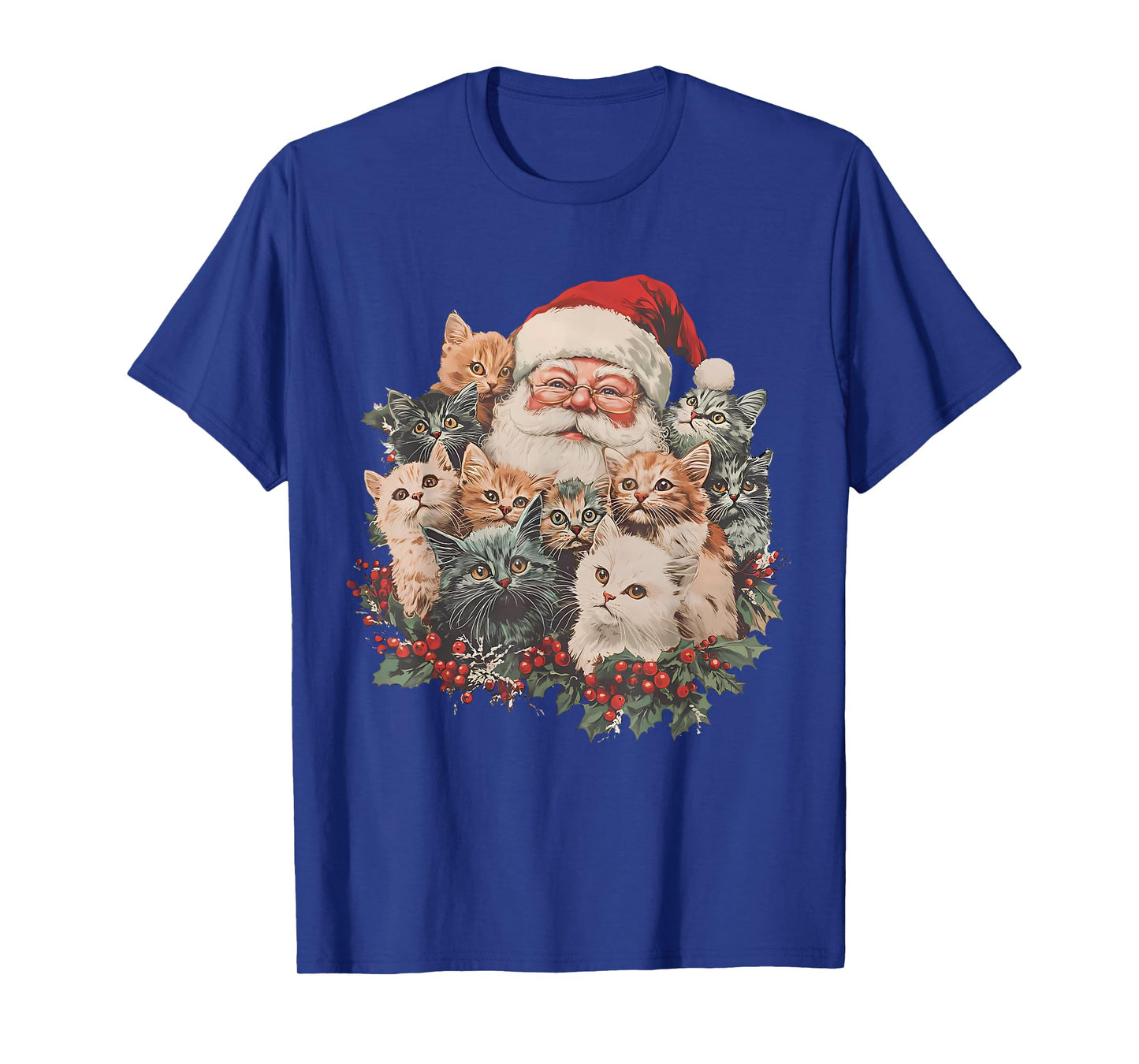 Vintage Funny Santa Claus and Kittens Cats Christmas Wreath T-Shirt