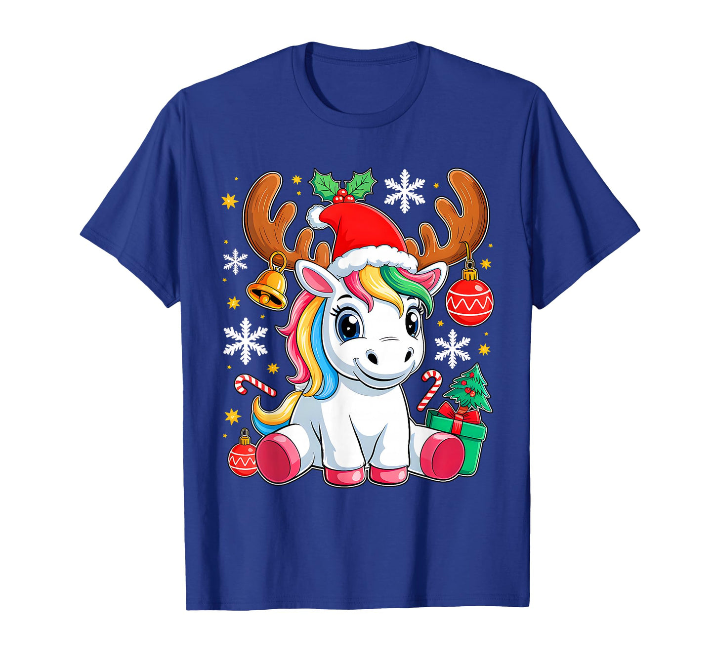 Cute Christmas Girls Women Xmas Unicorn Deer Xmas Squad T-Shirt