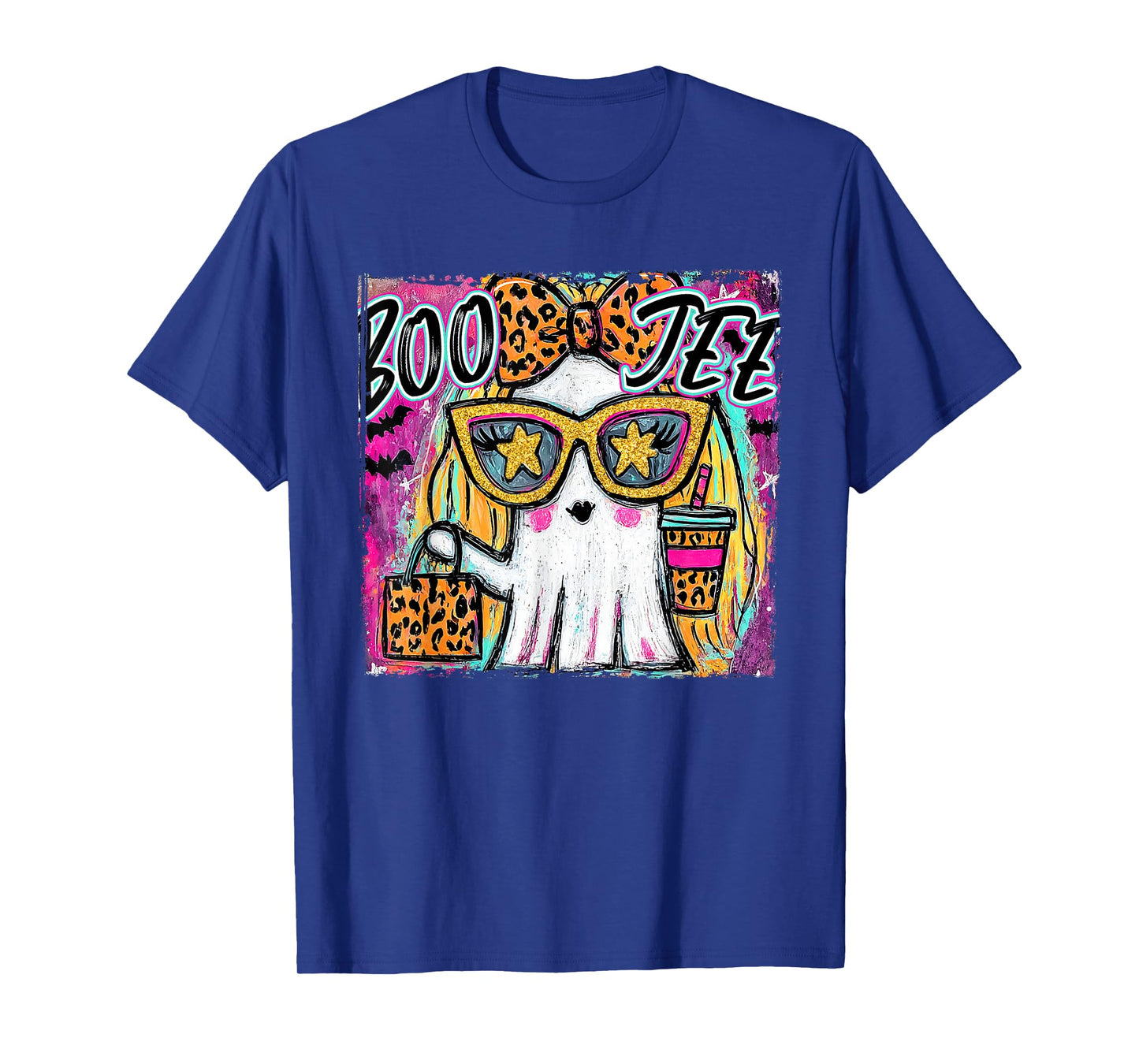 Preppy Boojee Leopard Ghost Coffee Halloween Spooky Season T-Shirt