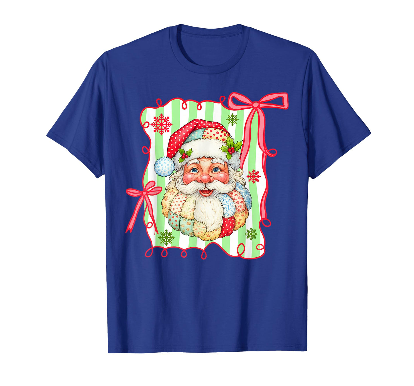 Retro Graphic Patchwork Santa Claus Christmas Preppy T-Shirt