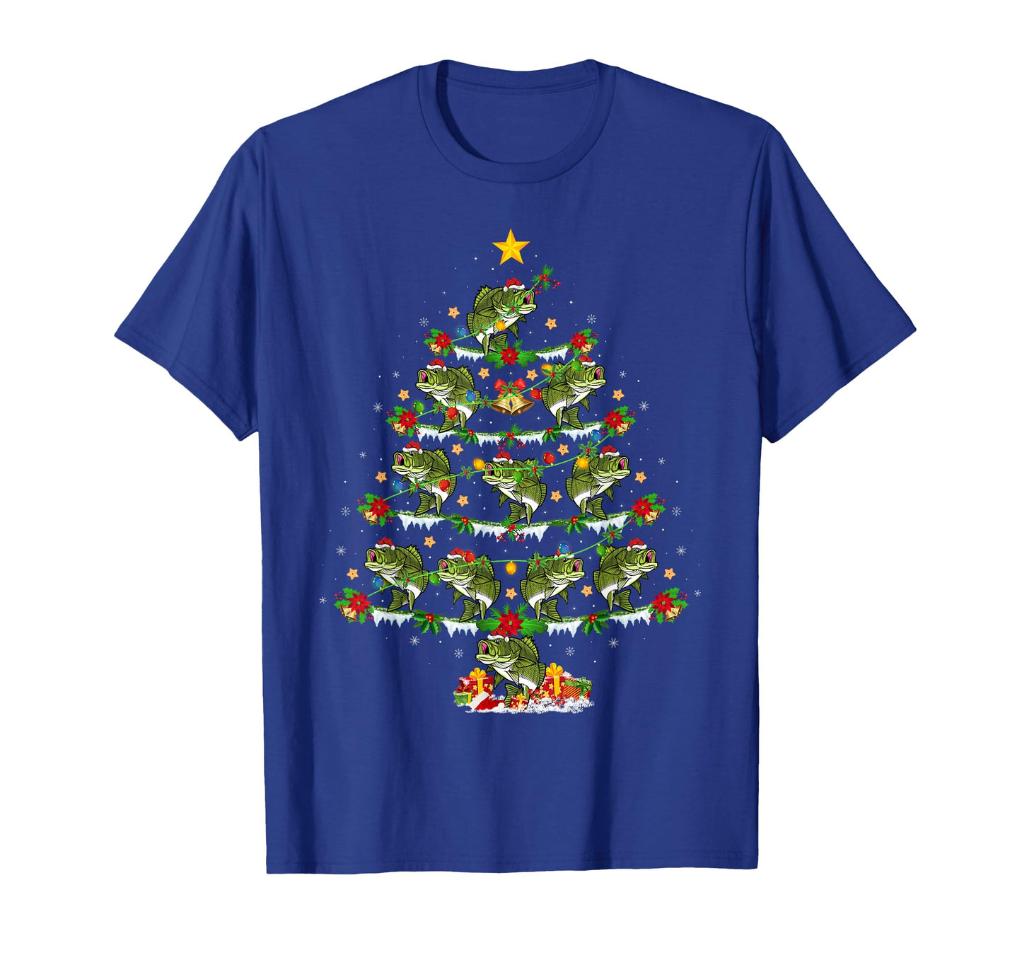 Bass Fish Christmas Tree Lights Funny Bass Fishing Xmas T-Shirt