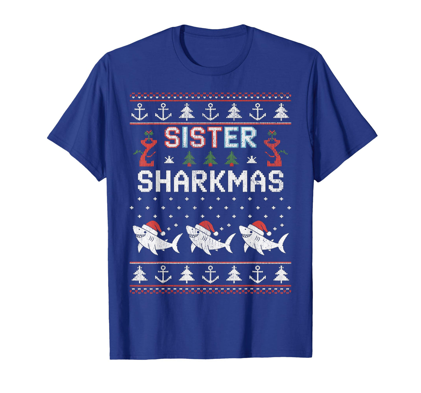 Sister Sharkmas Funny Shark Santa Hat Ugly Christmas Sweater T-Shirt