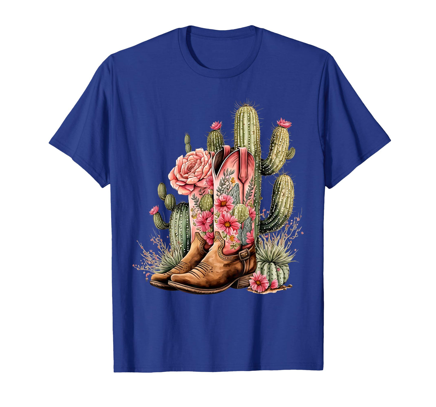Retro Cowgirl Boots Floral Cactus Western Flower Teen Girls T-Shirt