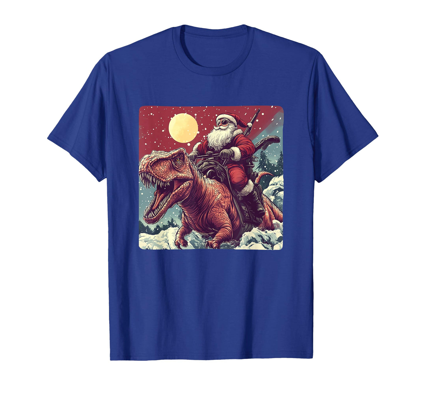 Funny Santa Claus Riding a Dinosaur for Christmas Cheer T-Shirt