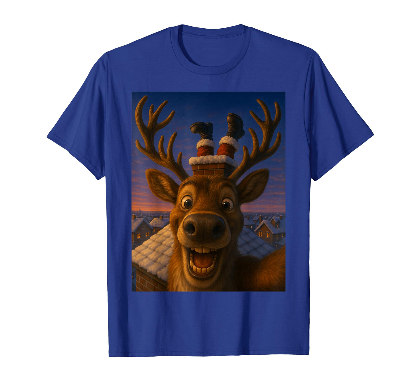 Funny Reindeer Selfie Santa Boys Girls Christmas T-Shirt