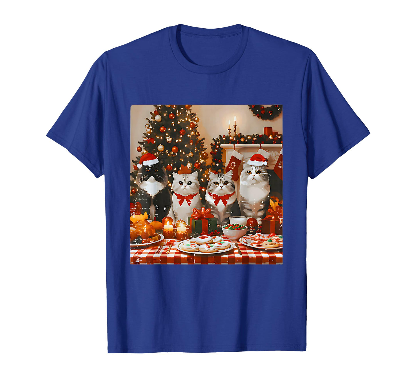 Cat Christmas Light Reindeer Santa Christmas Cat Lover T-Shirt