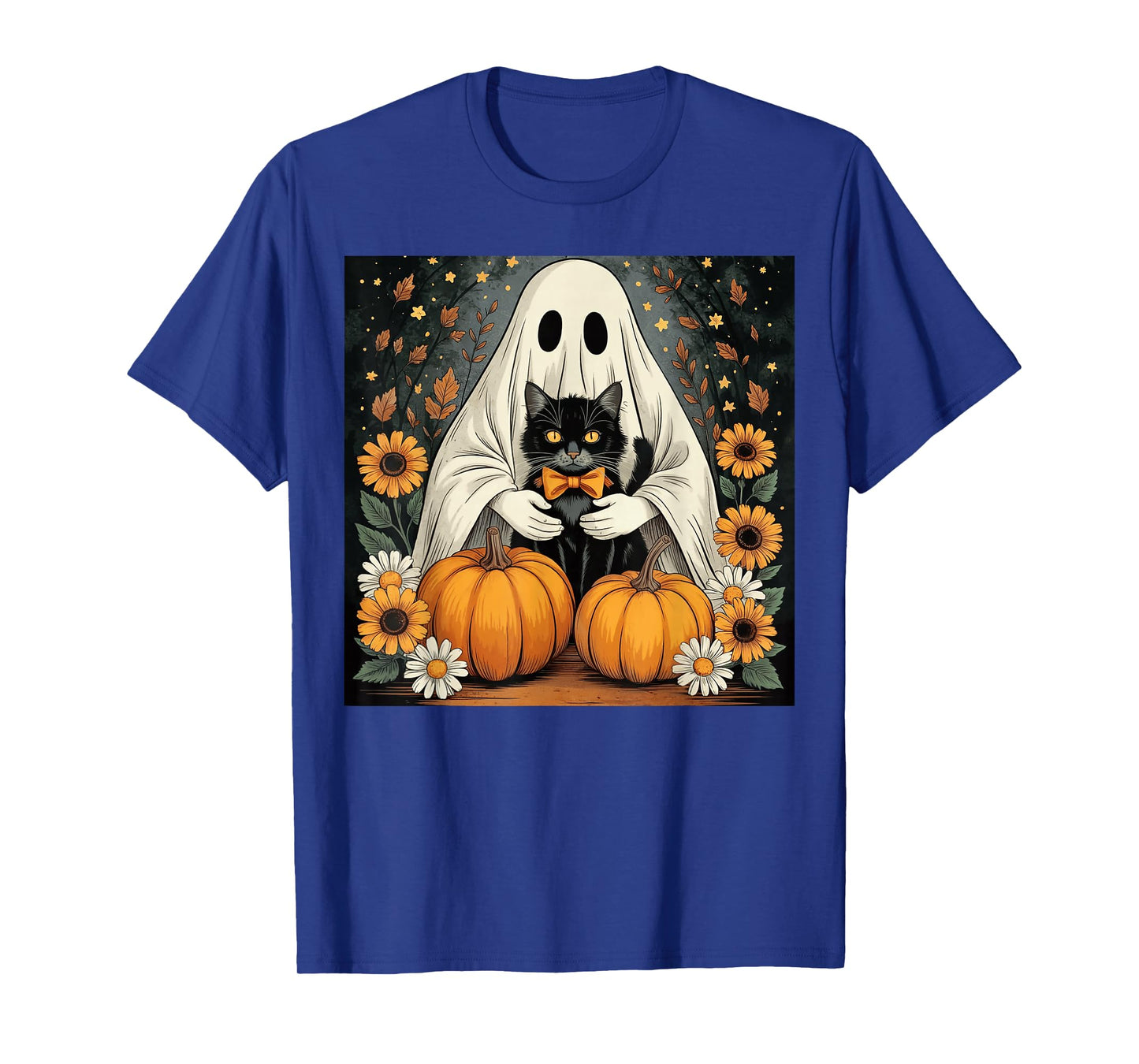 Womens Halloween Ghost Black Cat Ghost Halloween Girls T-Shirt