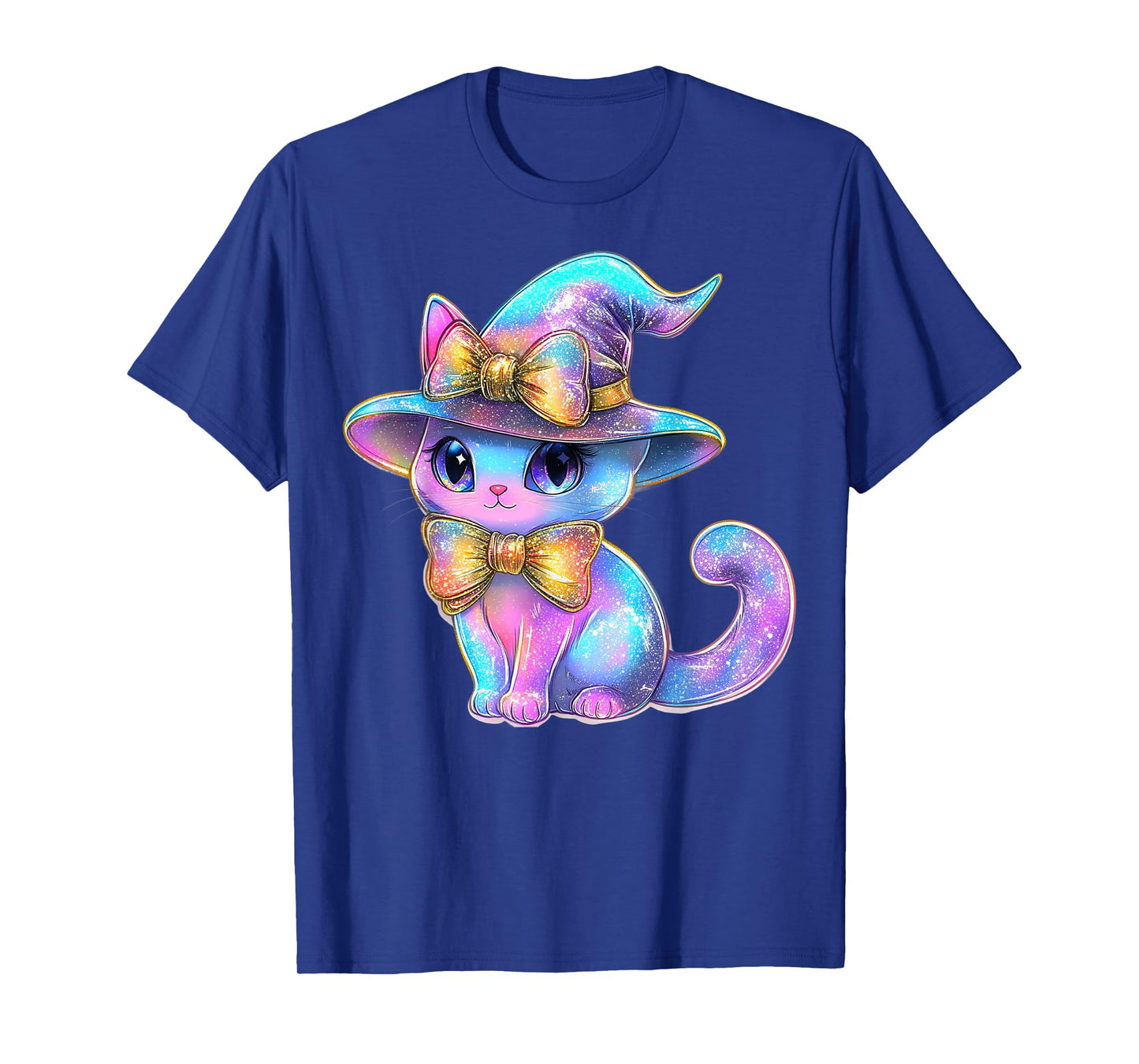 Kawaii Pastel Cat Witch Hat Halloween Coquette Girly Bow T-Shirt
