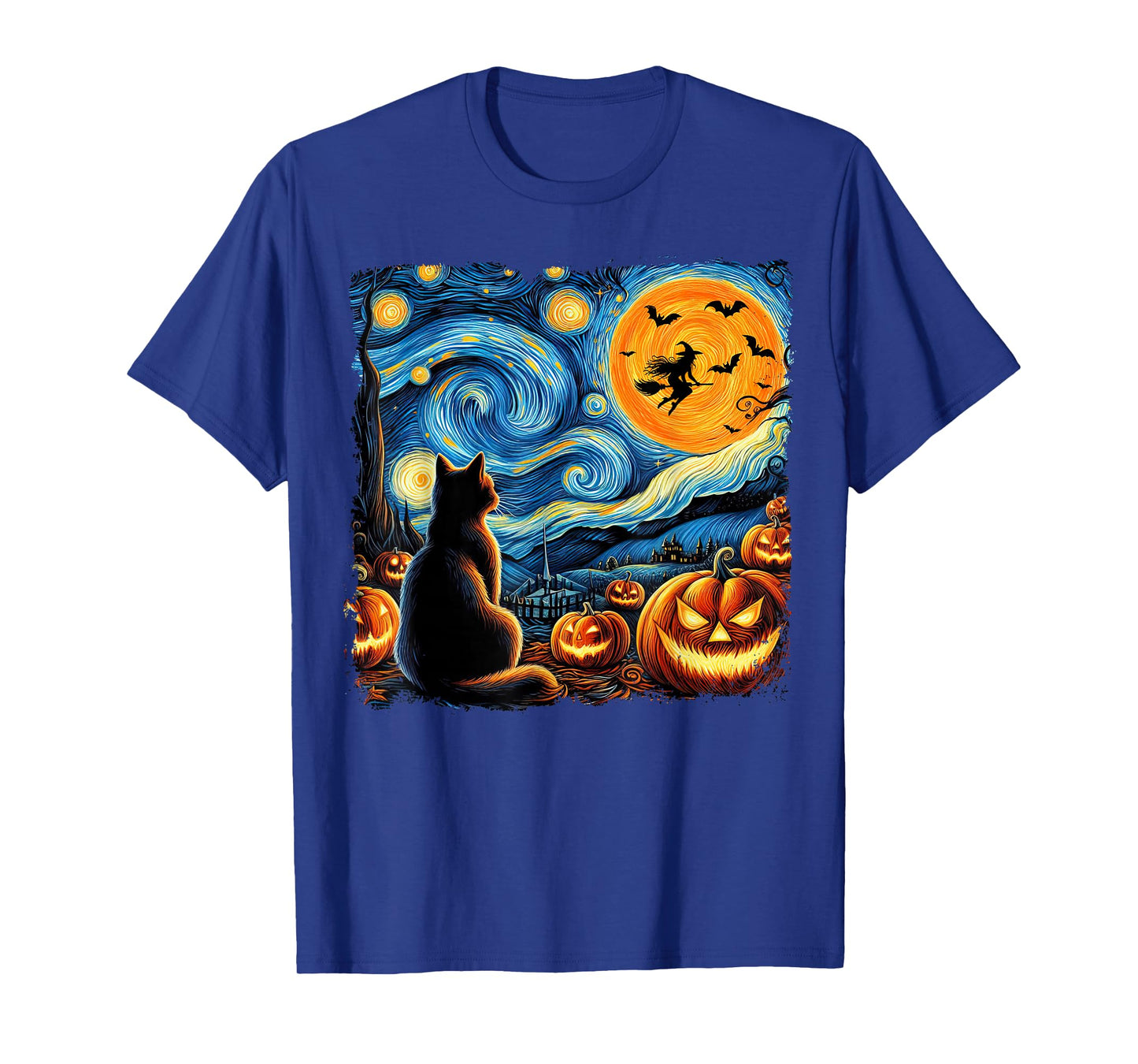 Halloween Shirt Men Women Black Cat Pumpkins Bats Witch Moon T-Shirt