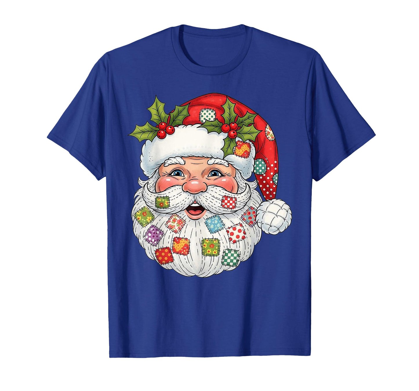 Retro Santa Claus Patchwork Merry Christmas Xmas Vibes T-Shirt