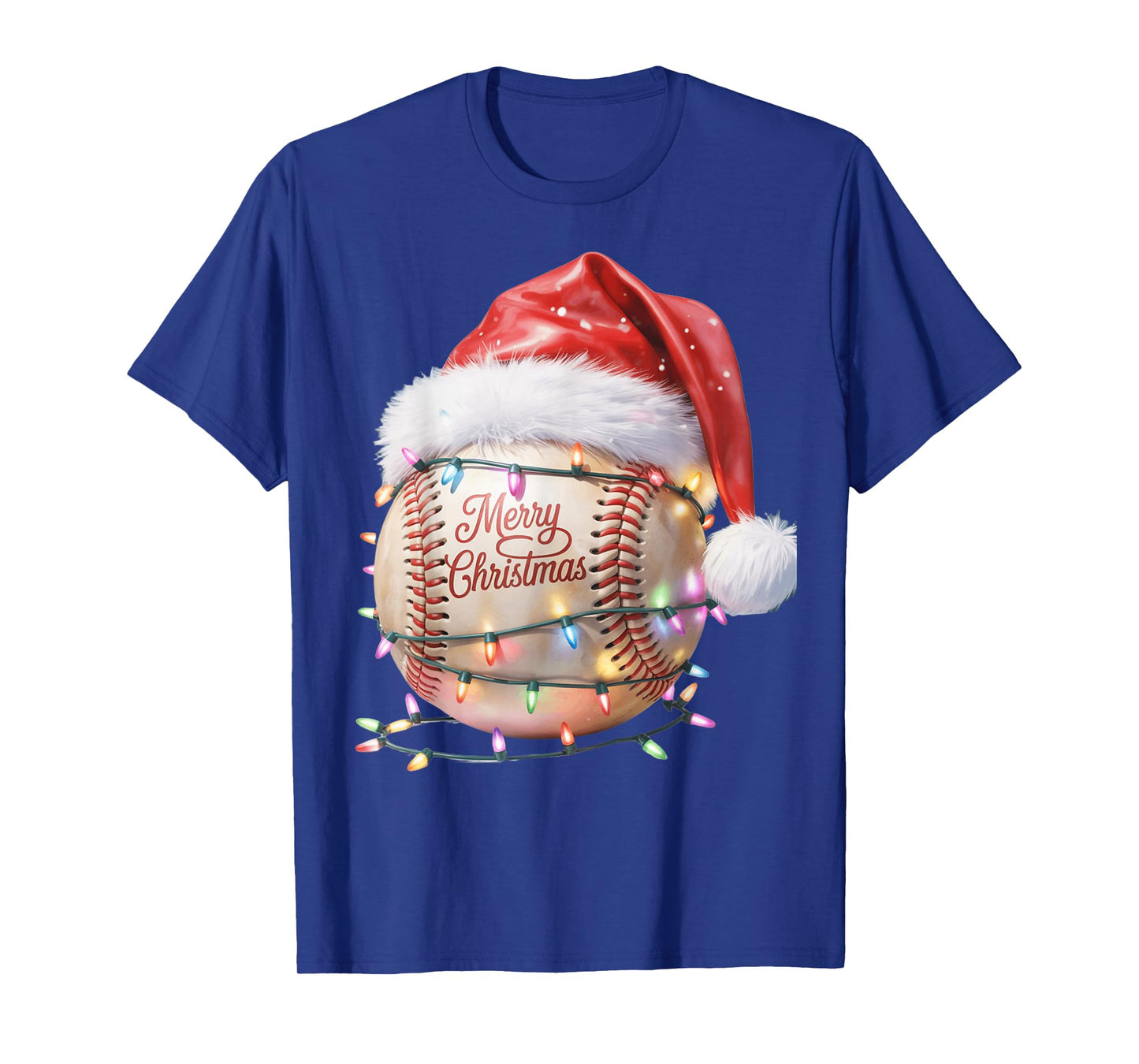 a Classic Baseball Wearing a Santa hat Wishing Christmas T-Shirt