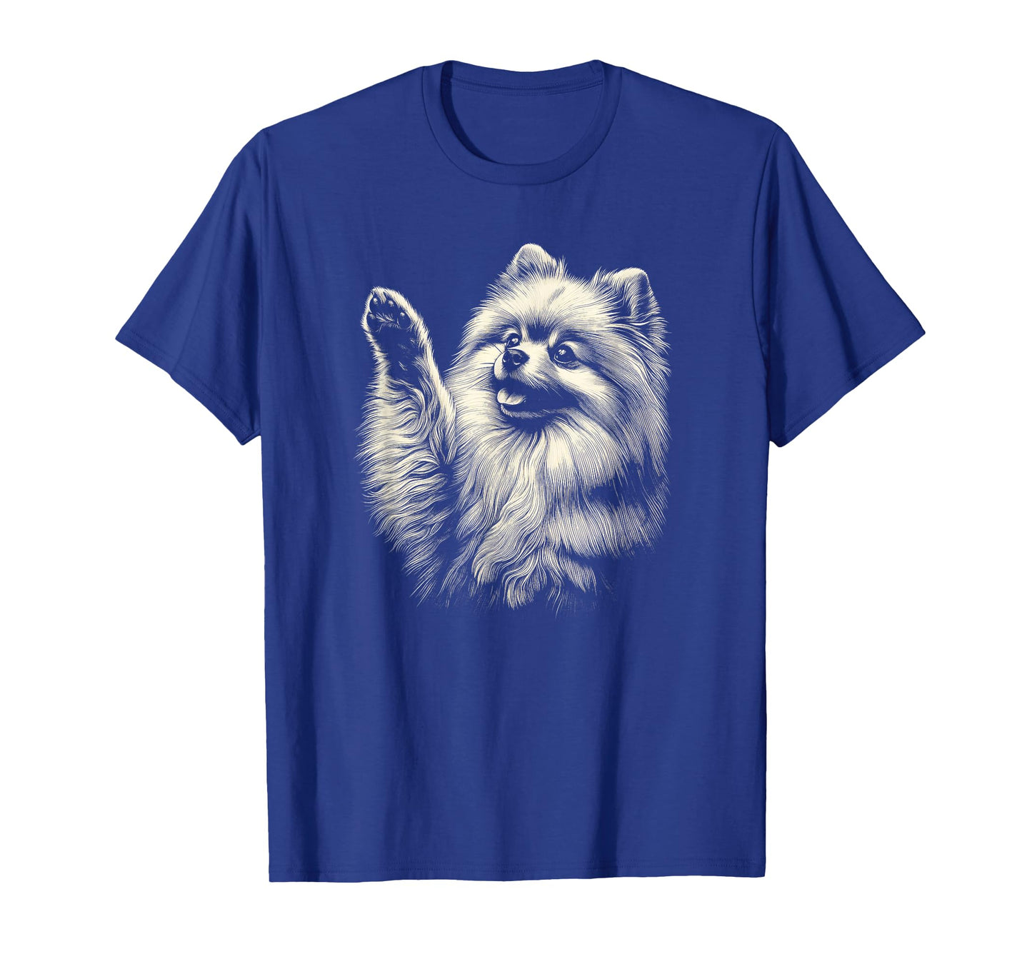 Vintage Pomeranian Dog Raising Paw Art Design T-Shirt for Men Women