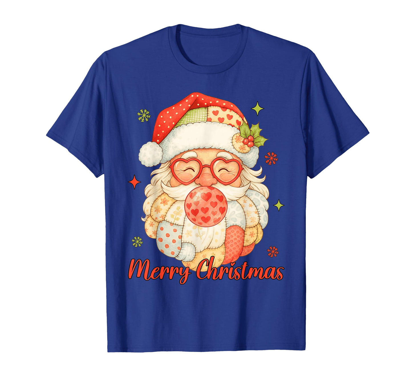 Merry Christmas Patchwork Santa Claus Face Vintage Xmas T-Shirt