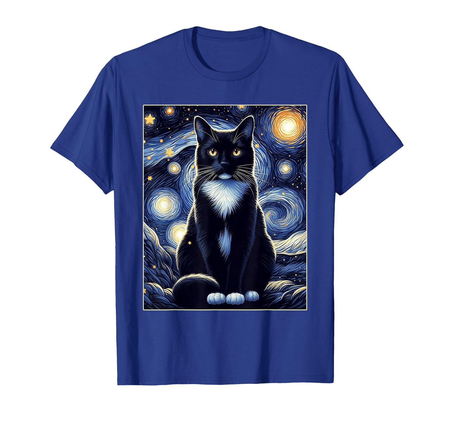 Tuxedo Cat Starry Night Shirt Van Gogh Painting Cat Lover T-Shirt