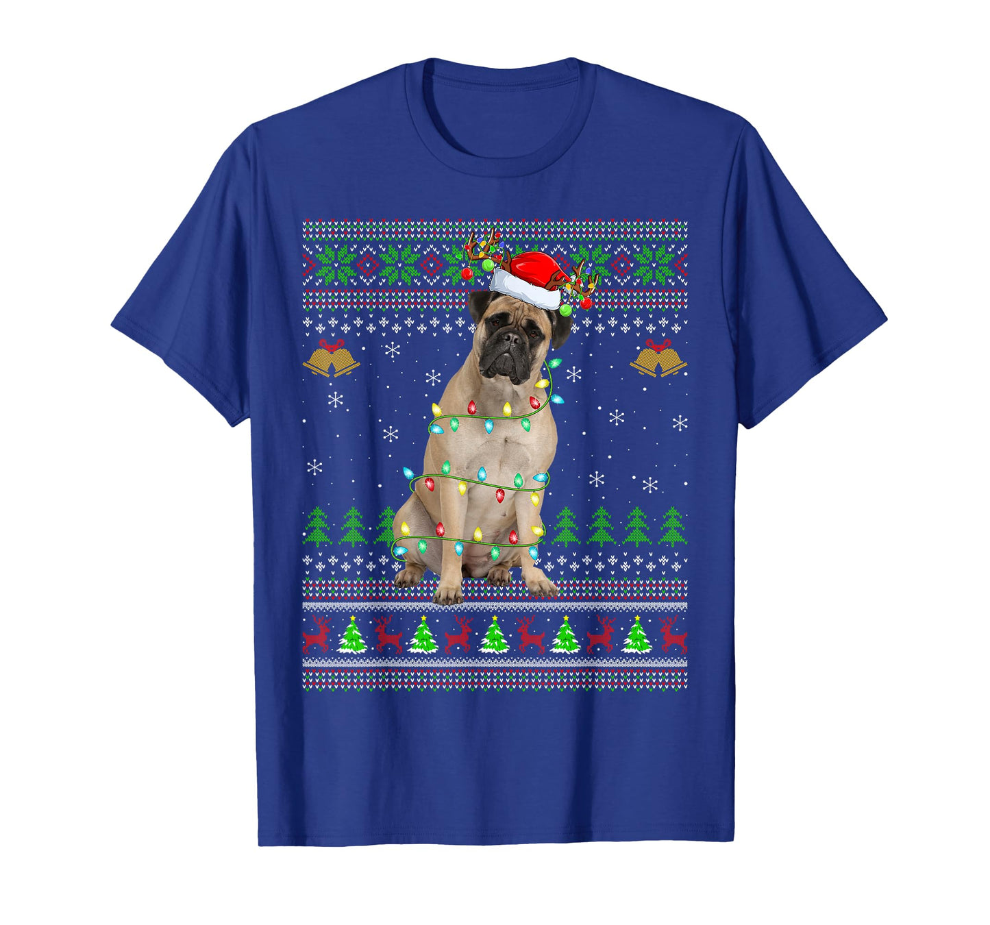 Bullmastiff Dog Ugly Christmas Sweaters Holiday Santa Xmas T-Shirt