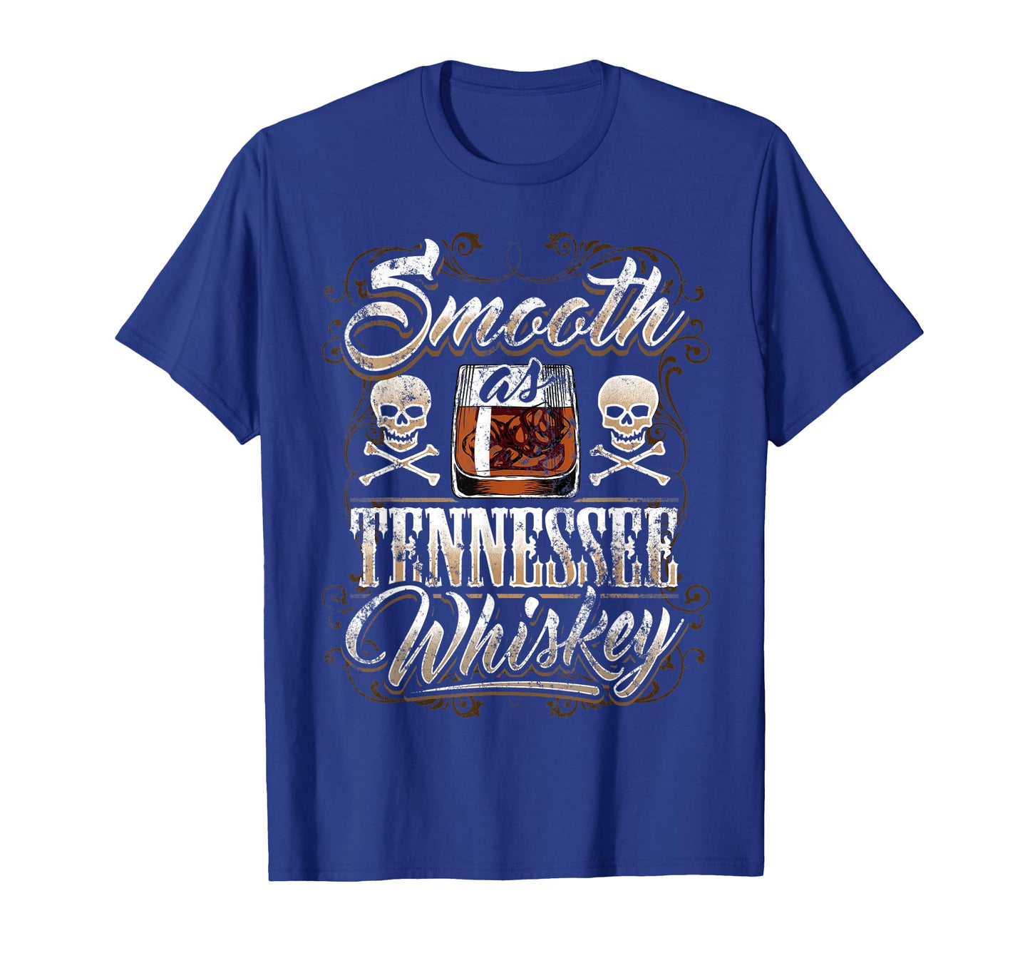 Smooth As Tennessee Whiskey Glass Men Skull Grunge Vintage T-Shirt