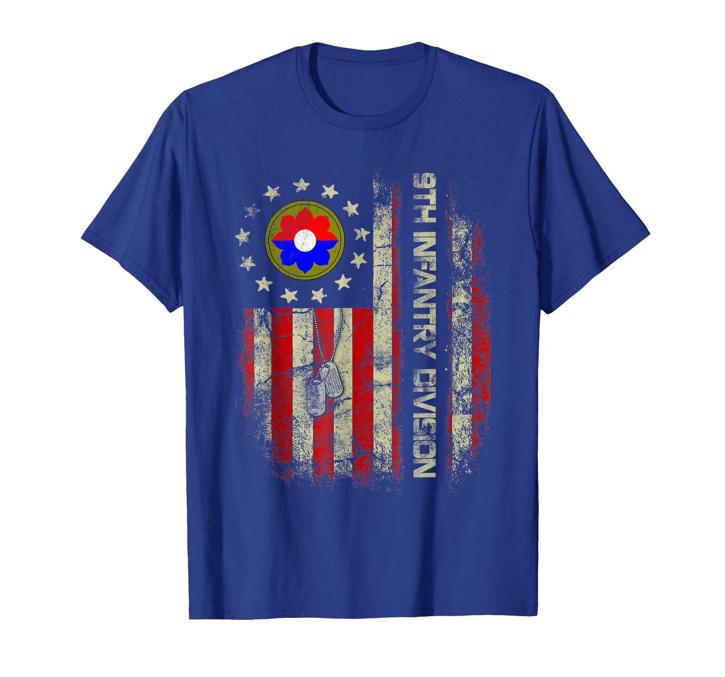 Vintage American Flag 9th Infantry Division Veteran Military T-Shirt