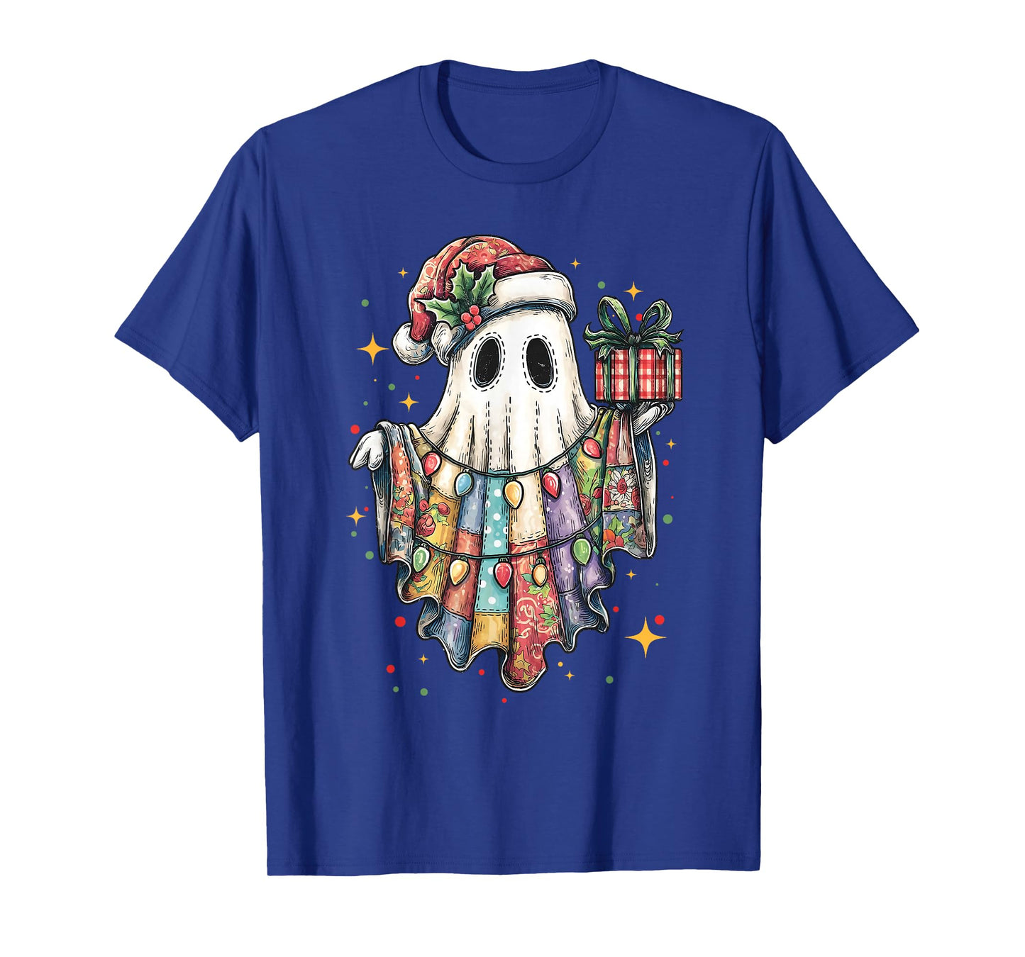 Retro Patchwork Christmas Ghost Merry Christmas Funny Boo T-Shirt