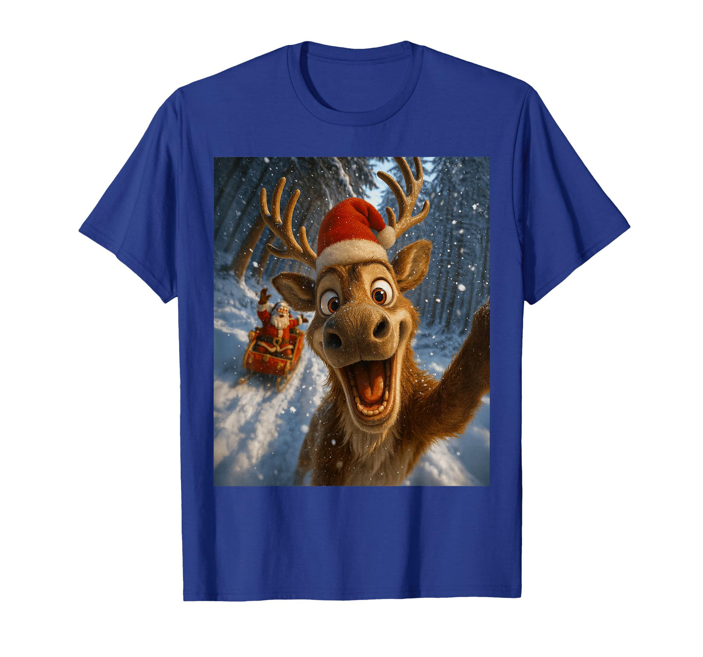 Funny Reindeer Selfie Santa Merry Christmas Men Women Kids T-Shirt