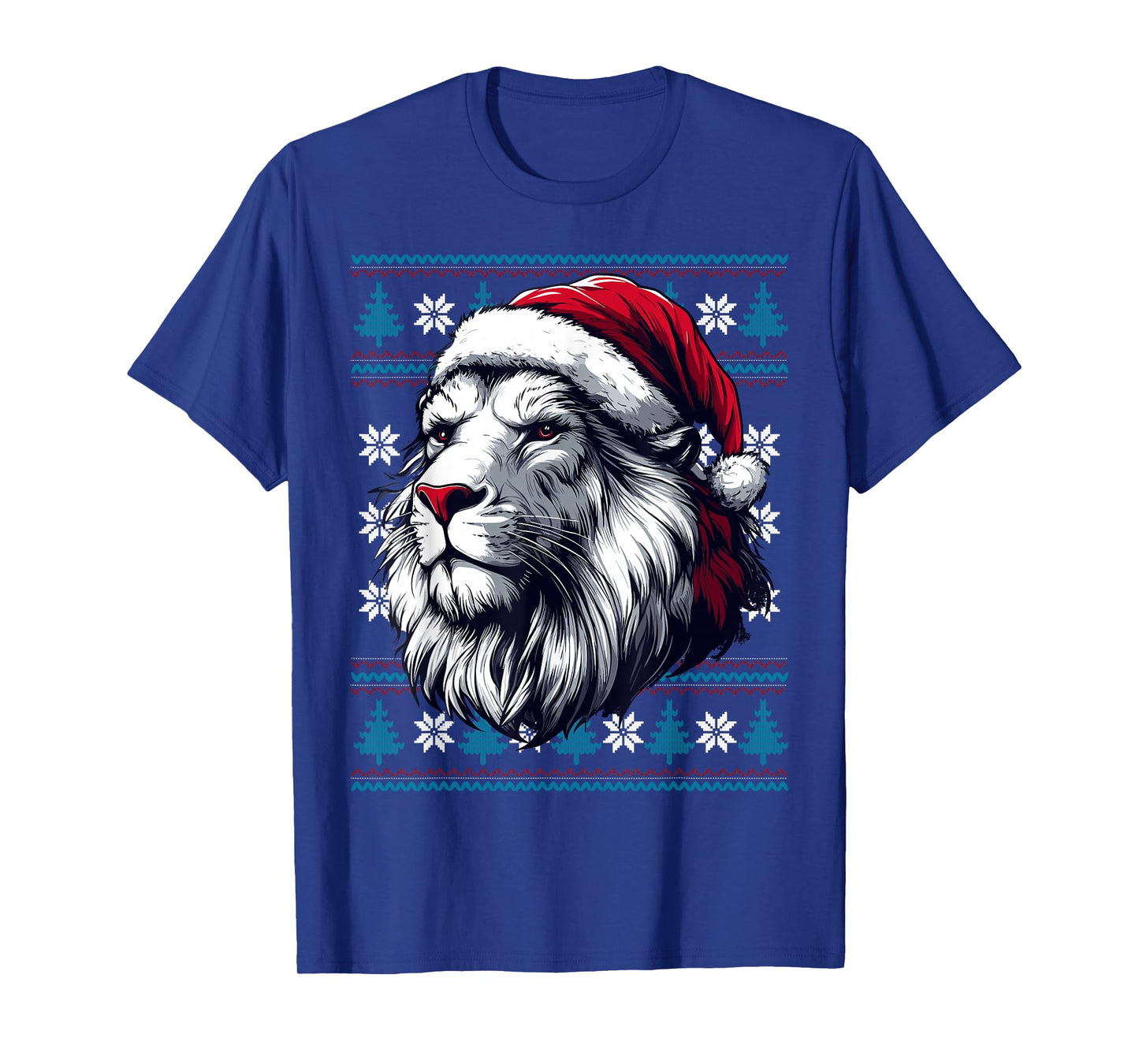 Lion Santa Hat Ugly Christmas Sweater Lion Lovers Holiday T-Shirt